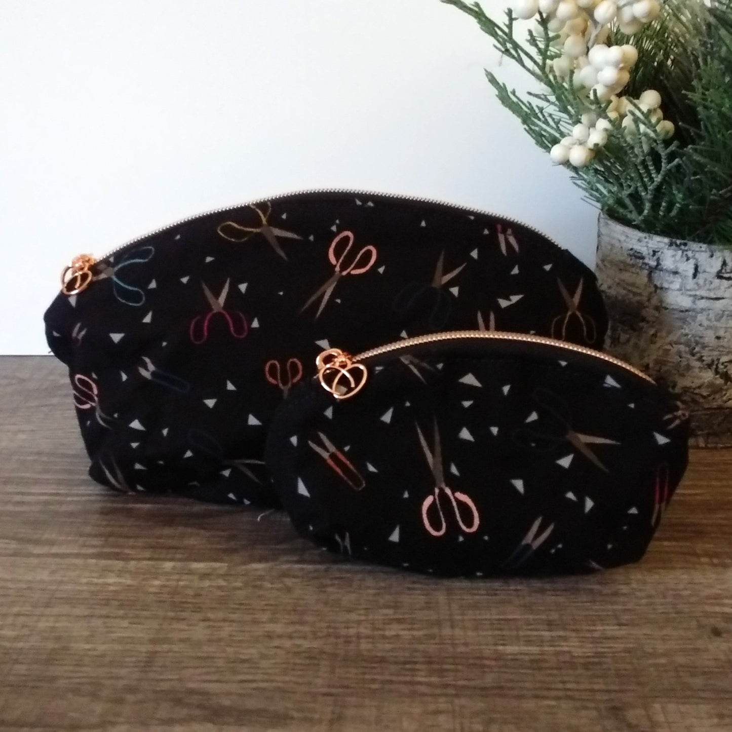 Black Scissor Print Canvas Makeup Bag