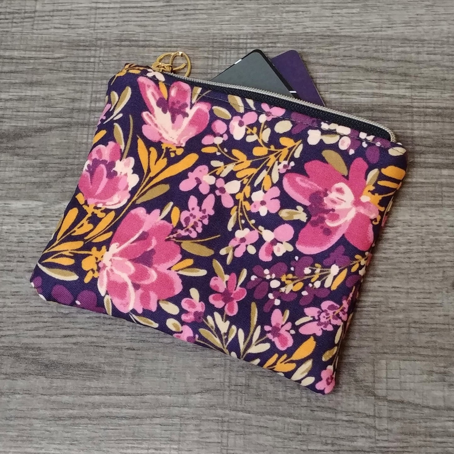 Pink Dawn Floral Cotton Zipper Pouch