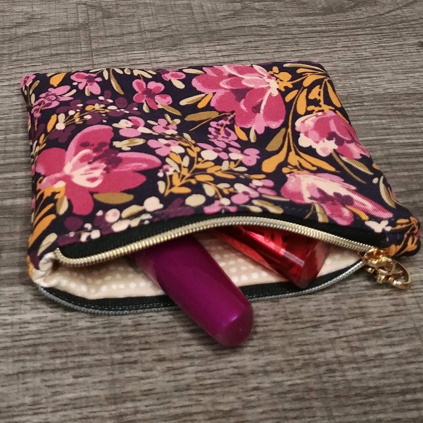 Pink Dawn Floral Cotton Zipper Pouch