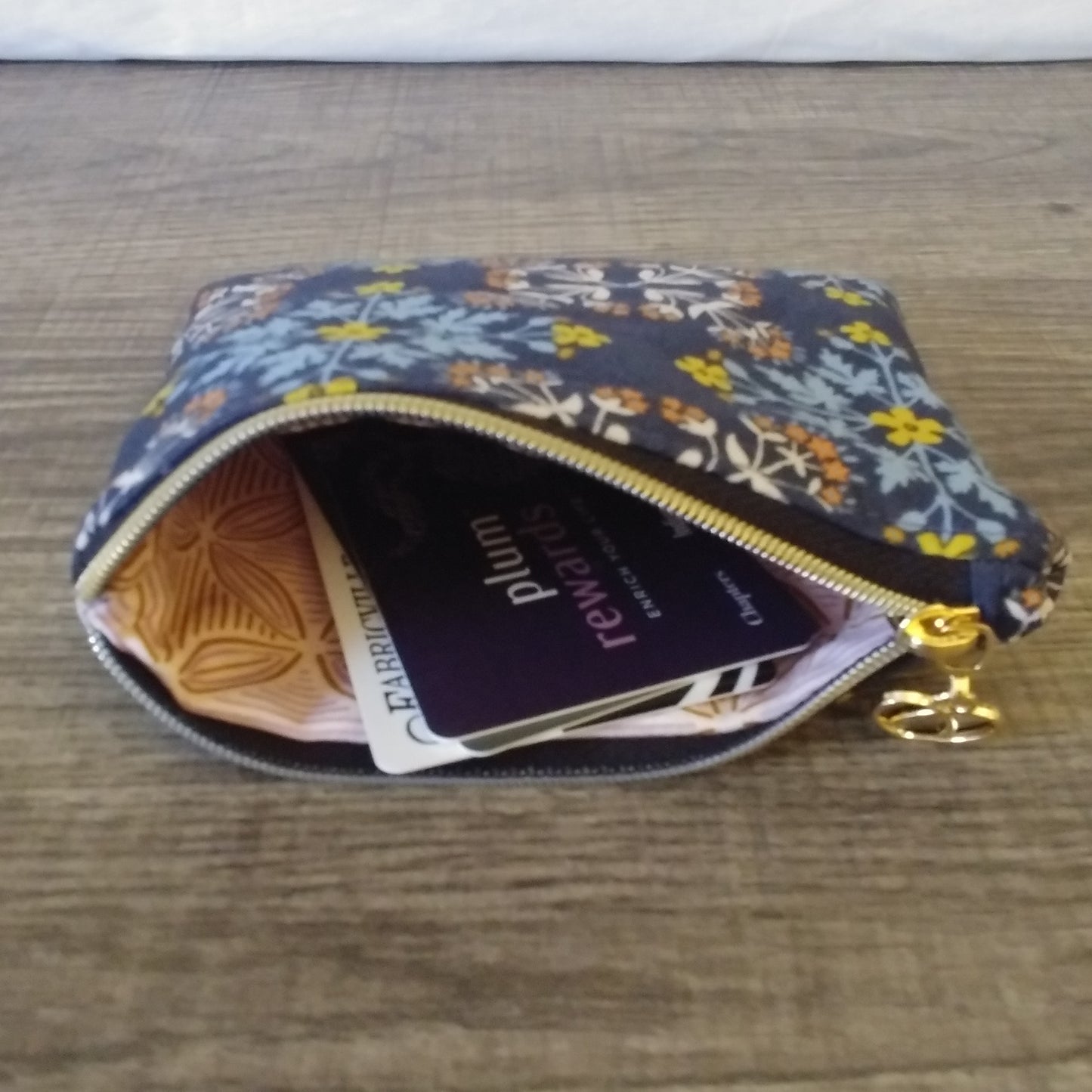 Navy Floral Tile Cotton Zipper Pouch