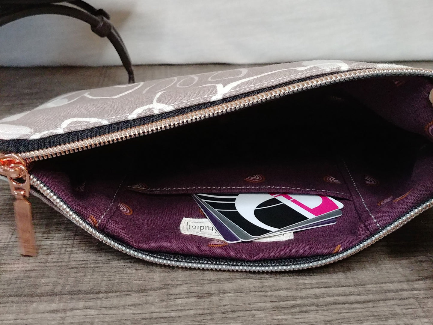 Grey Floral Canvas Wristlet Clutch