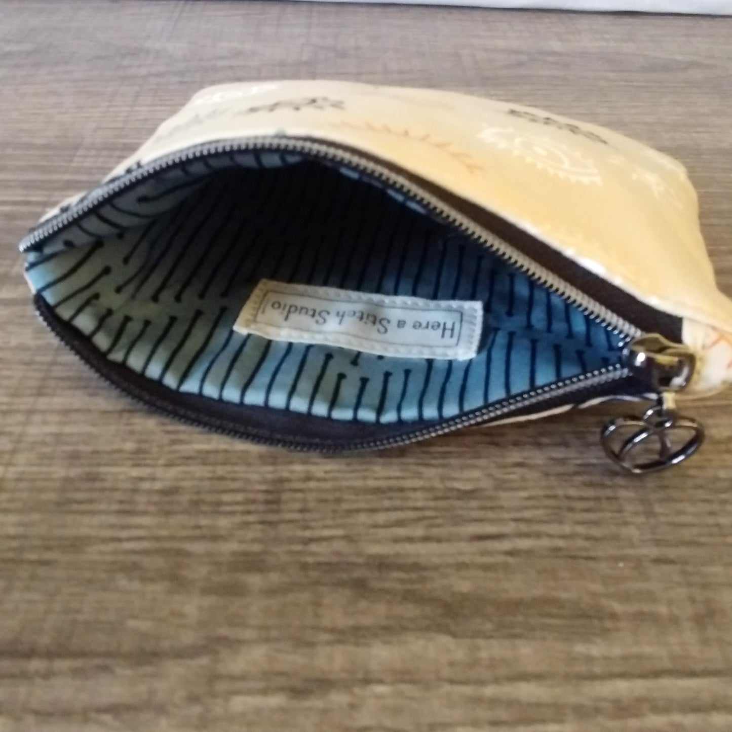 Beige Eye Print Cotton Zipper Pouch