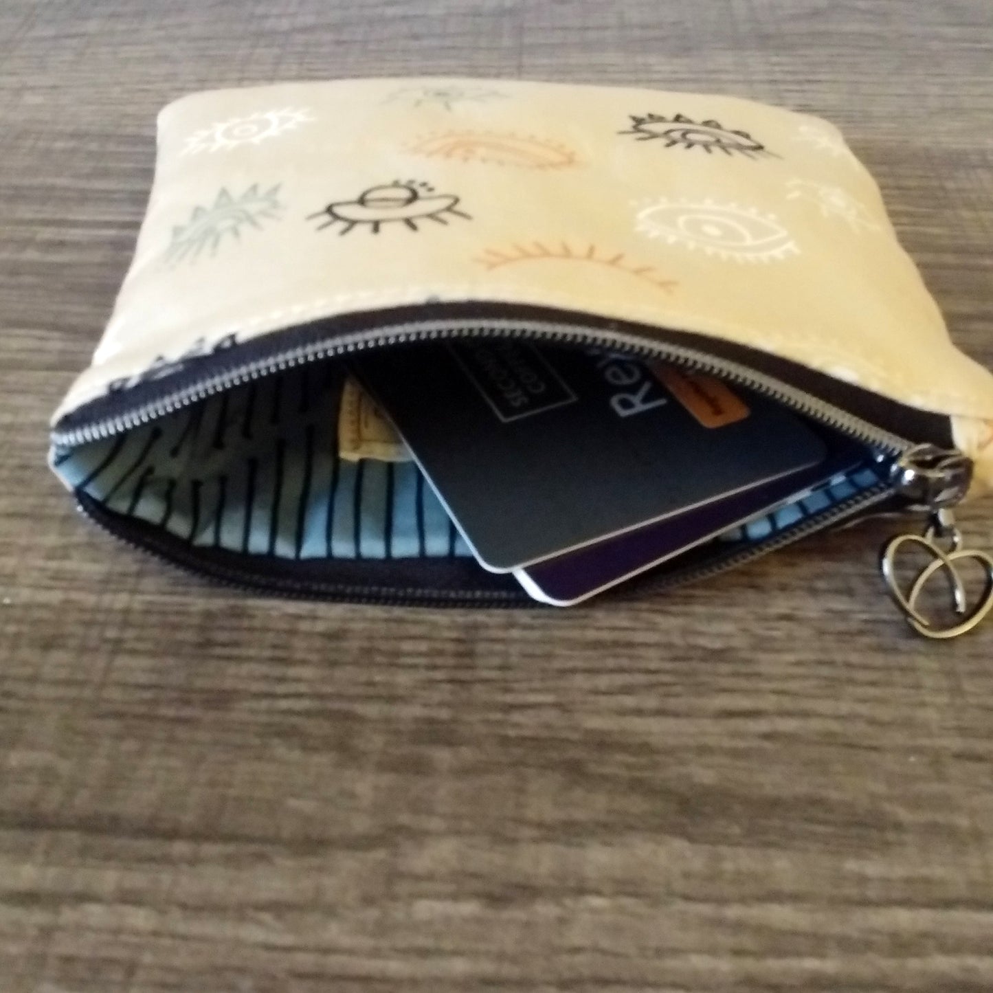 Beige Eye Print Cotton Zipper Pouch
