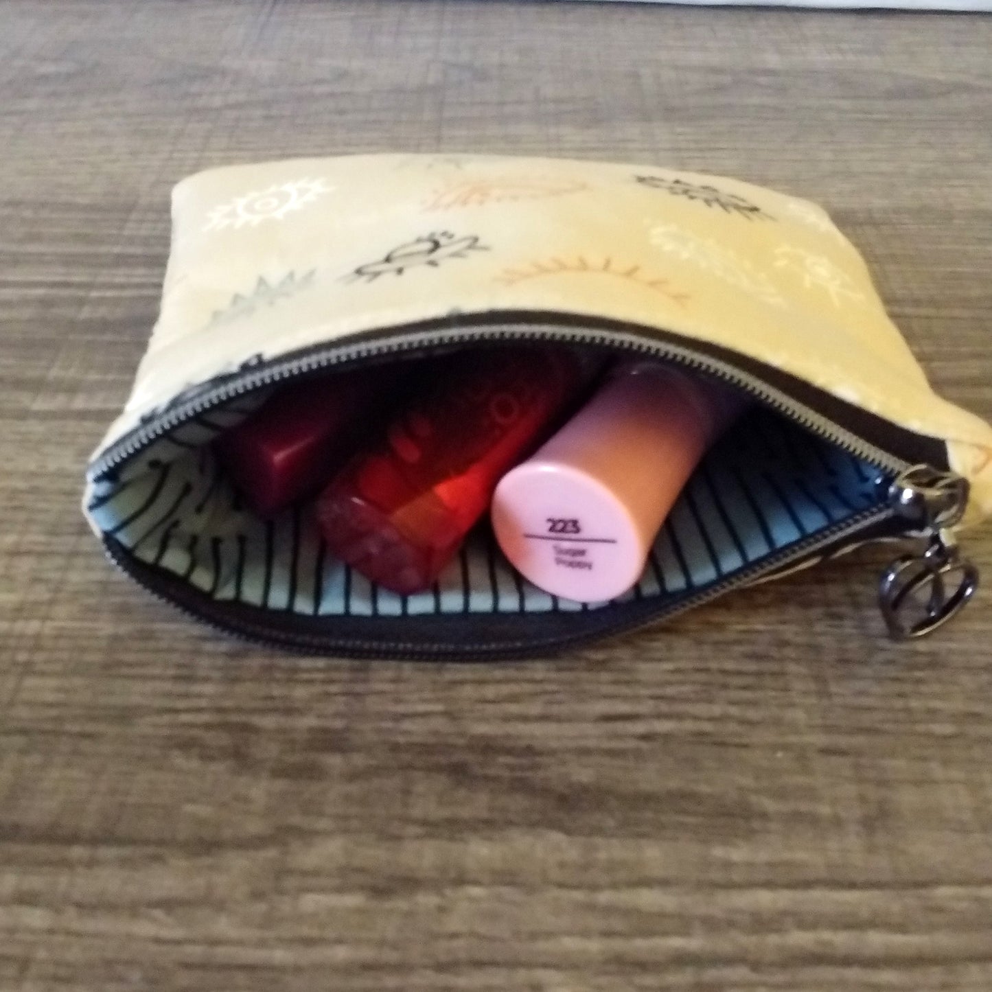 Beige Eye Print Cotton Zipper Pouch