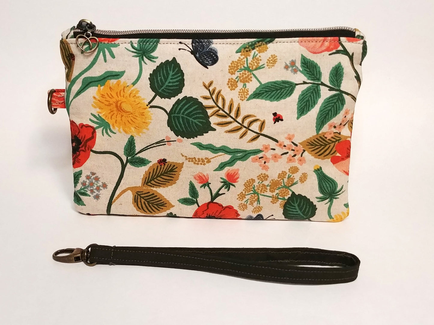 Poppy Floral Natural Canvas Wristlet Clutch