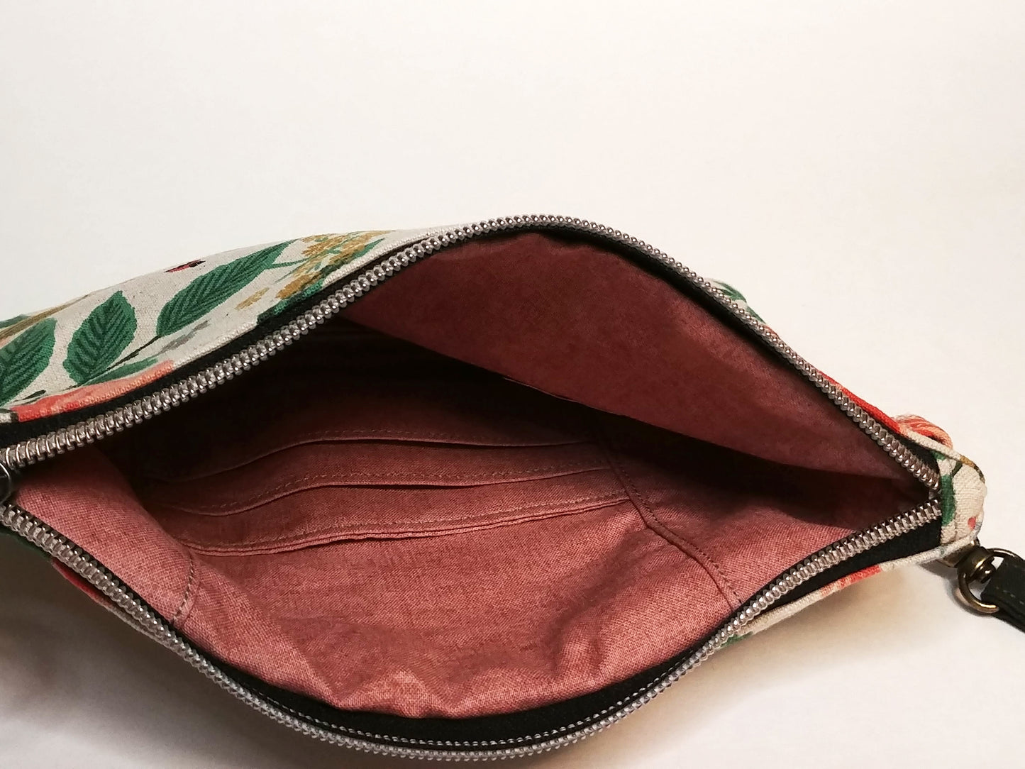 Poppy Floral Natural Canvas Wristlet Clutch