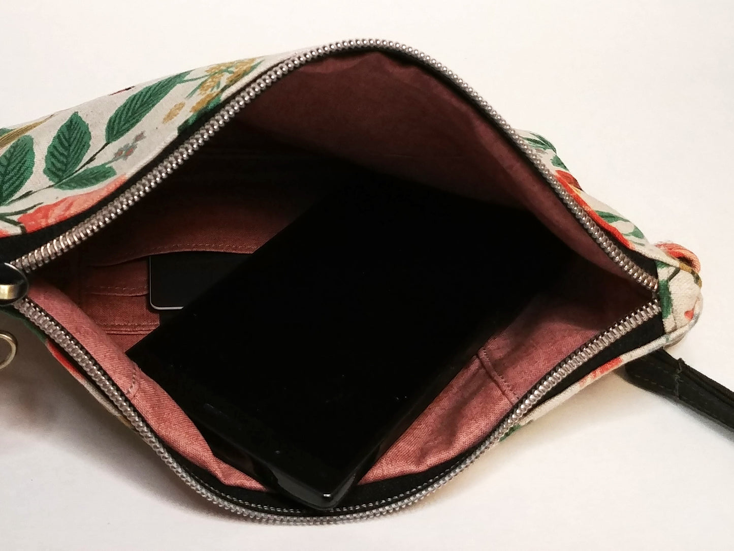 Poppy Floral Natural Canvas Wristlet Clutch