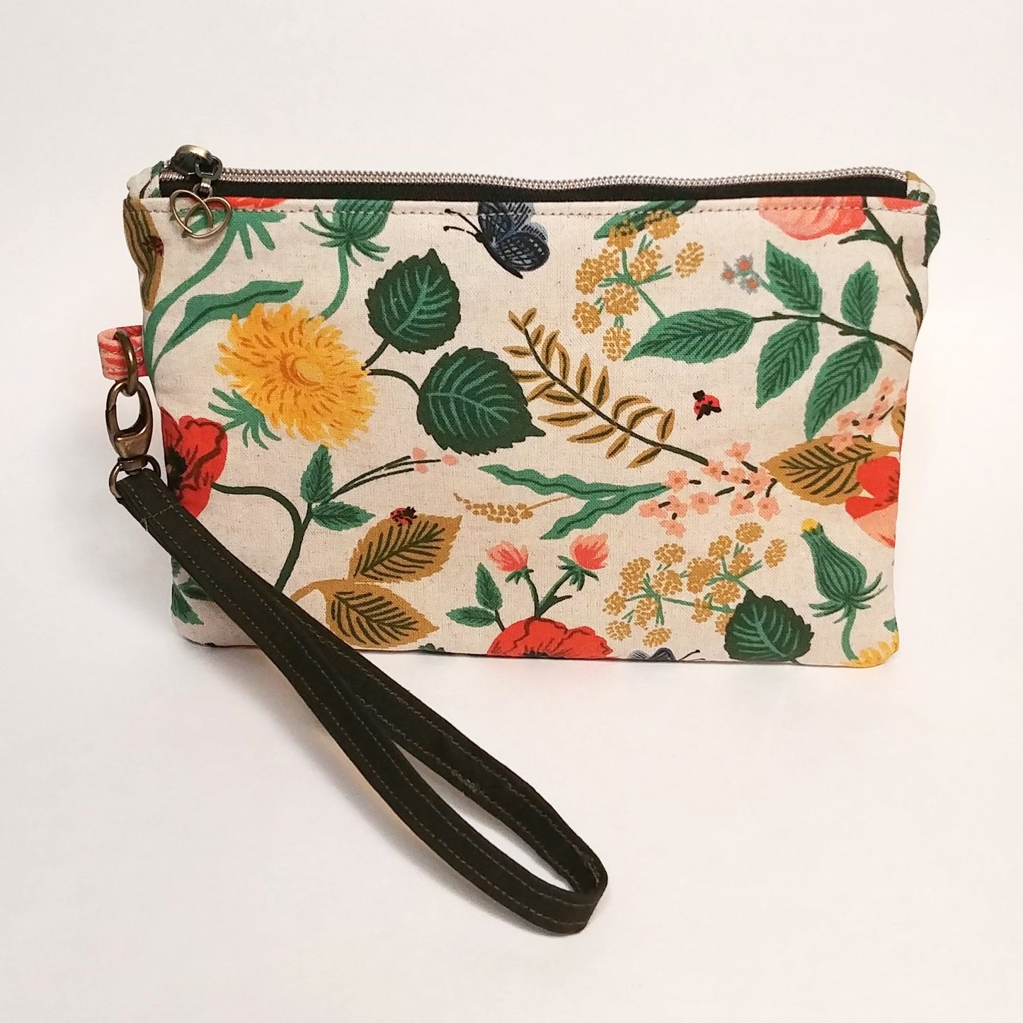 Poppy Floral Natural Canvas Wristlet Clutch