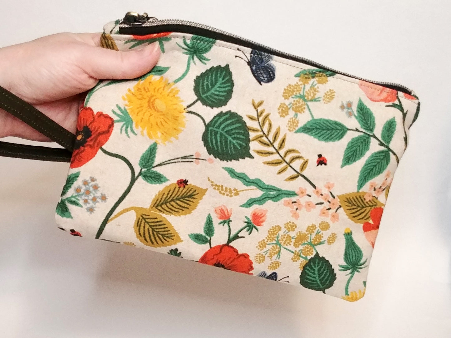 Poppy Floral Natural Canvas Wristlet Clutch