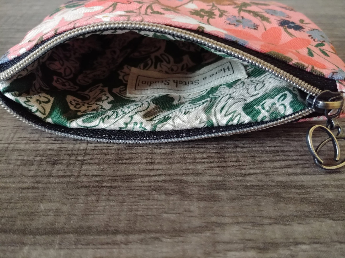 Pink Floral Cotton Zipper Pouch