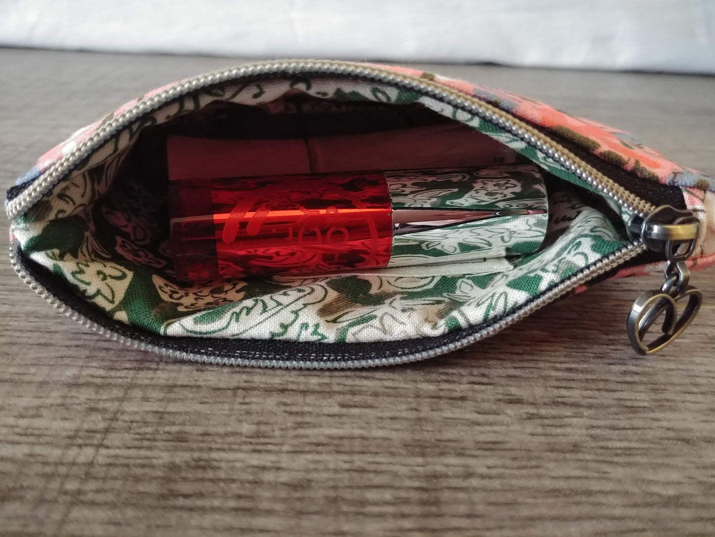 Pink Floral Cotton Zipper Pouch