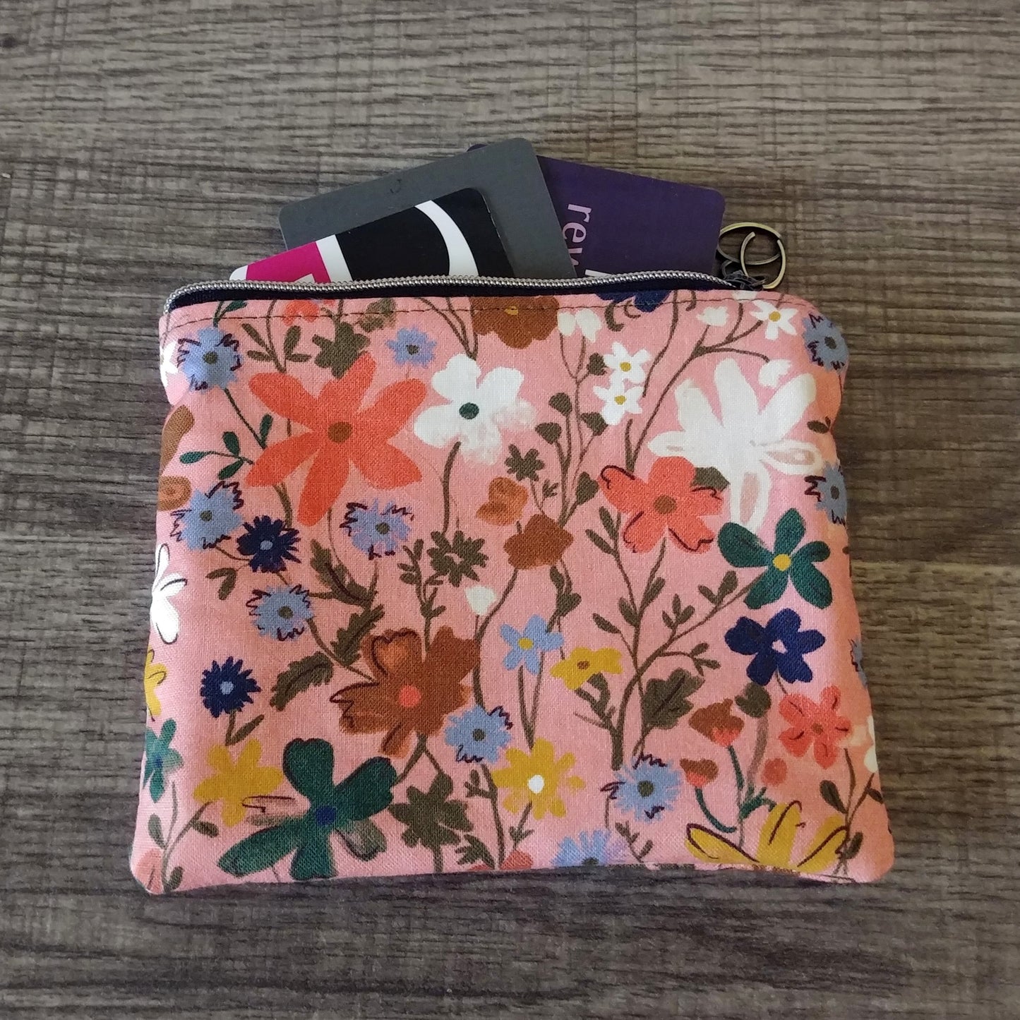 Pink Floral Cotton Zipper Pouch