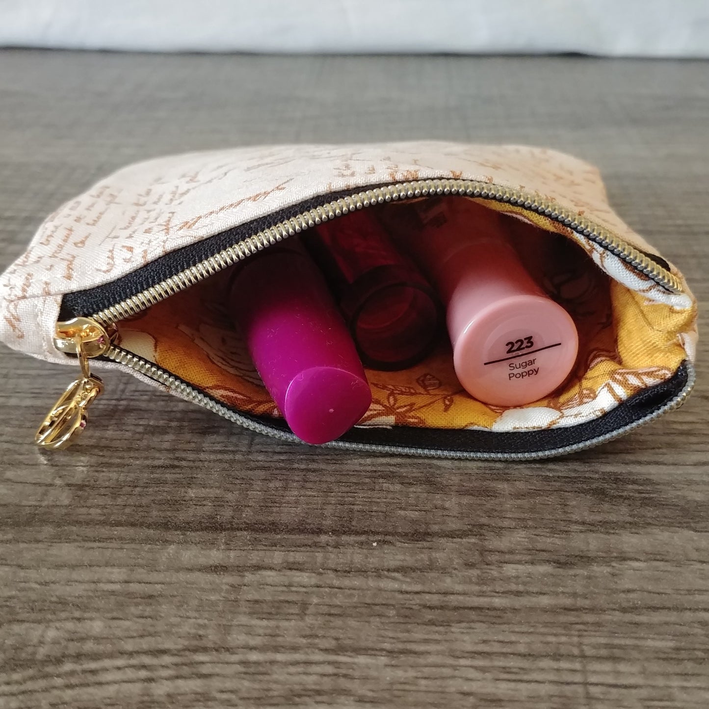 Pink Handwriting Cotton Zipper Pouch