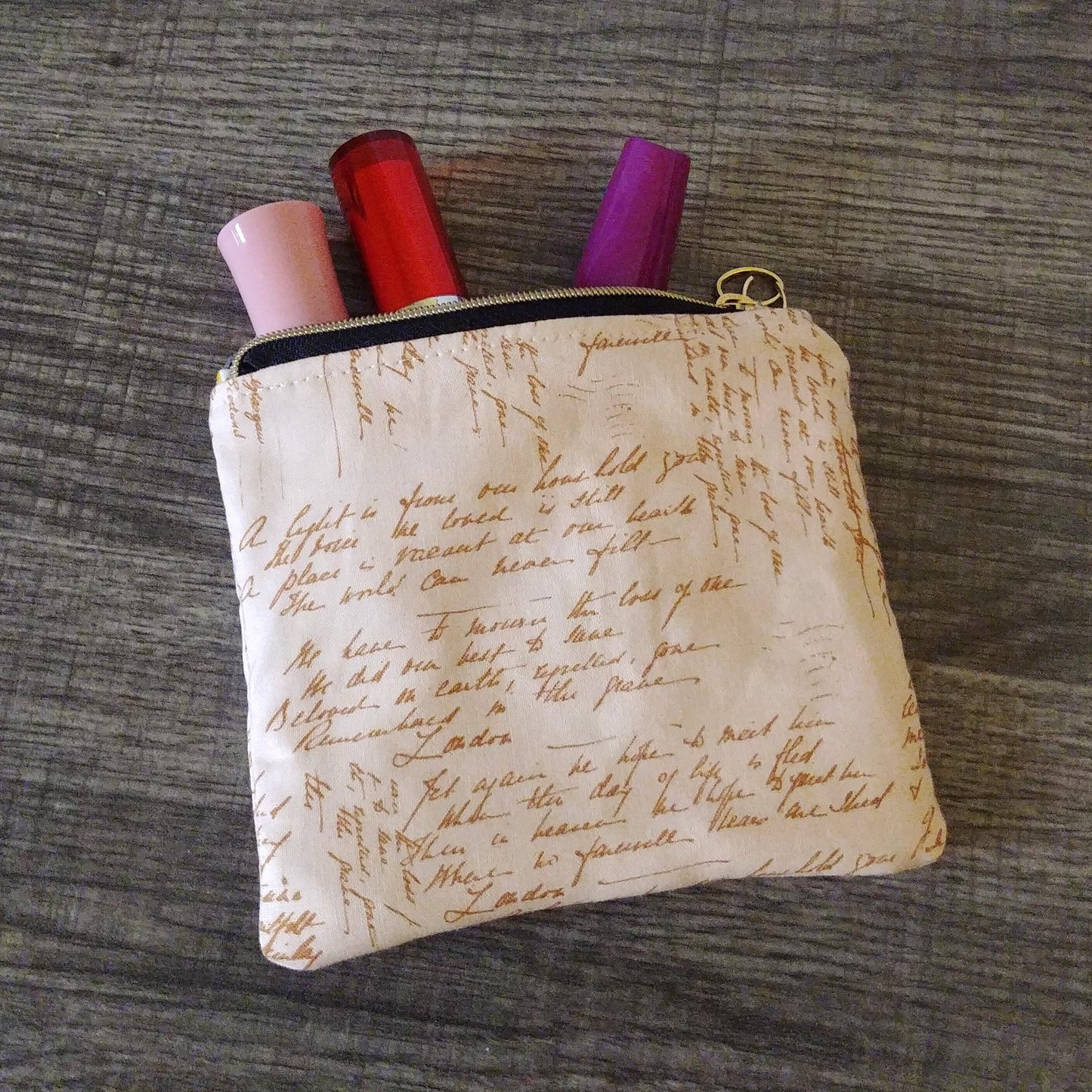 Pink Handwriting Cotton Zipper Pouch