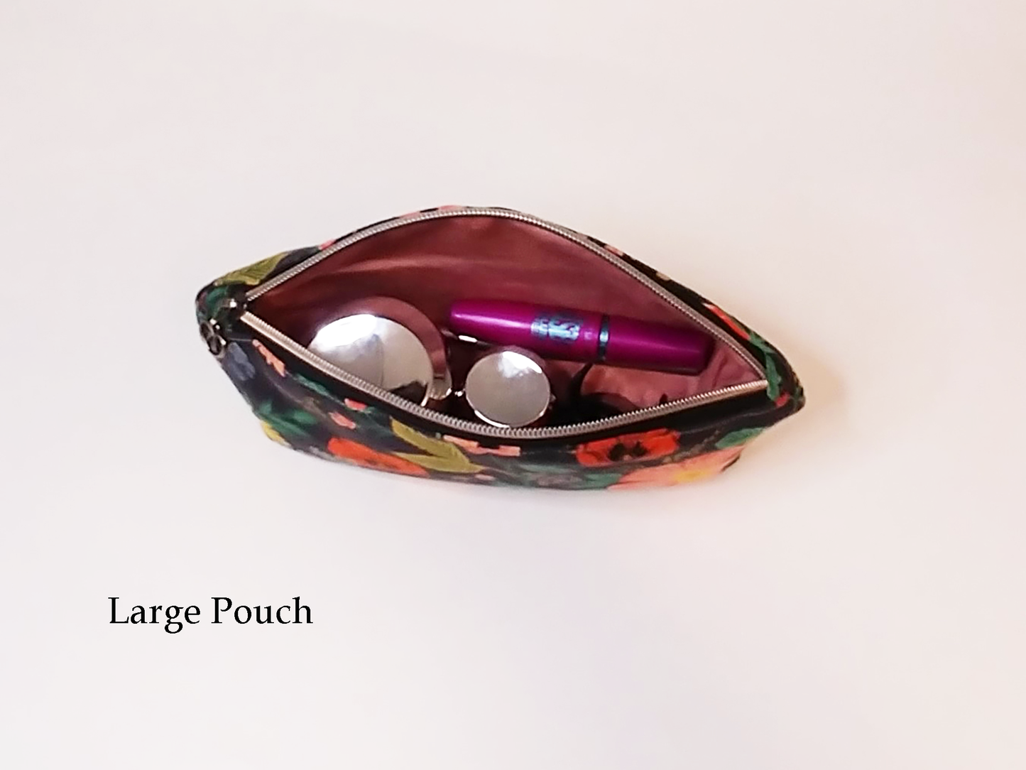 Poppy Floral Black Canvas Makeup Bag