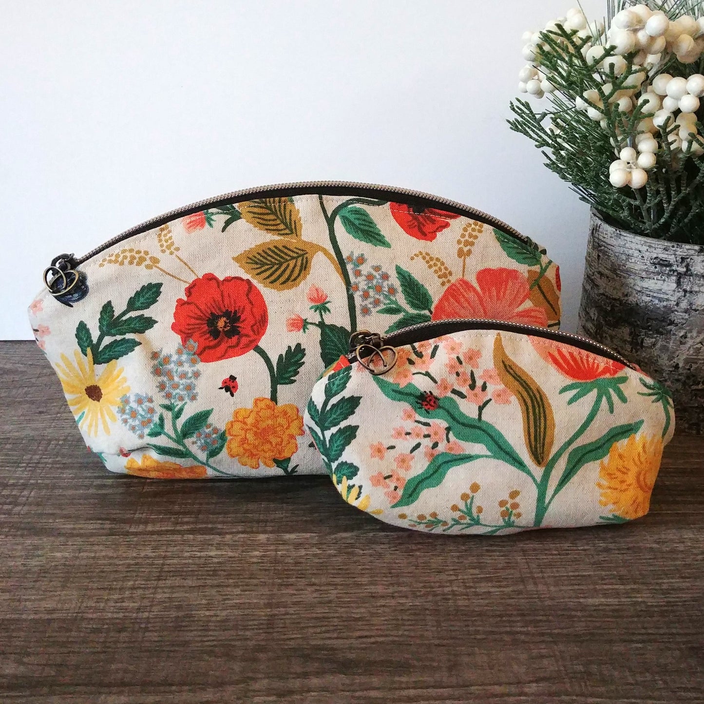 Poppy Floral Natural Canvas Makeup Bag