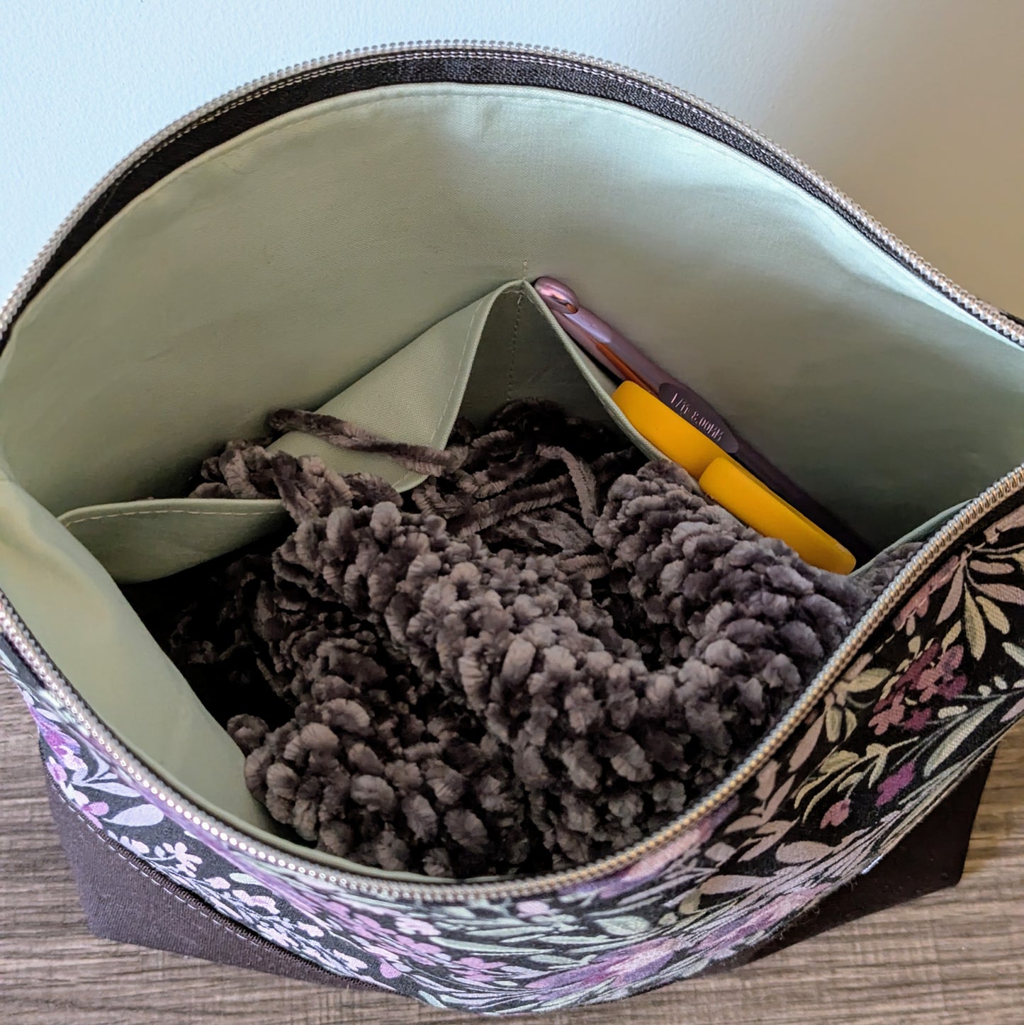 Large Purple Floral Canvas Zipper Bag