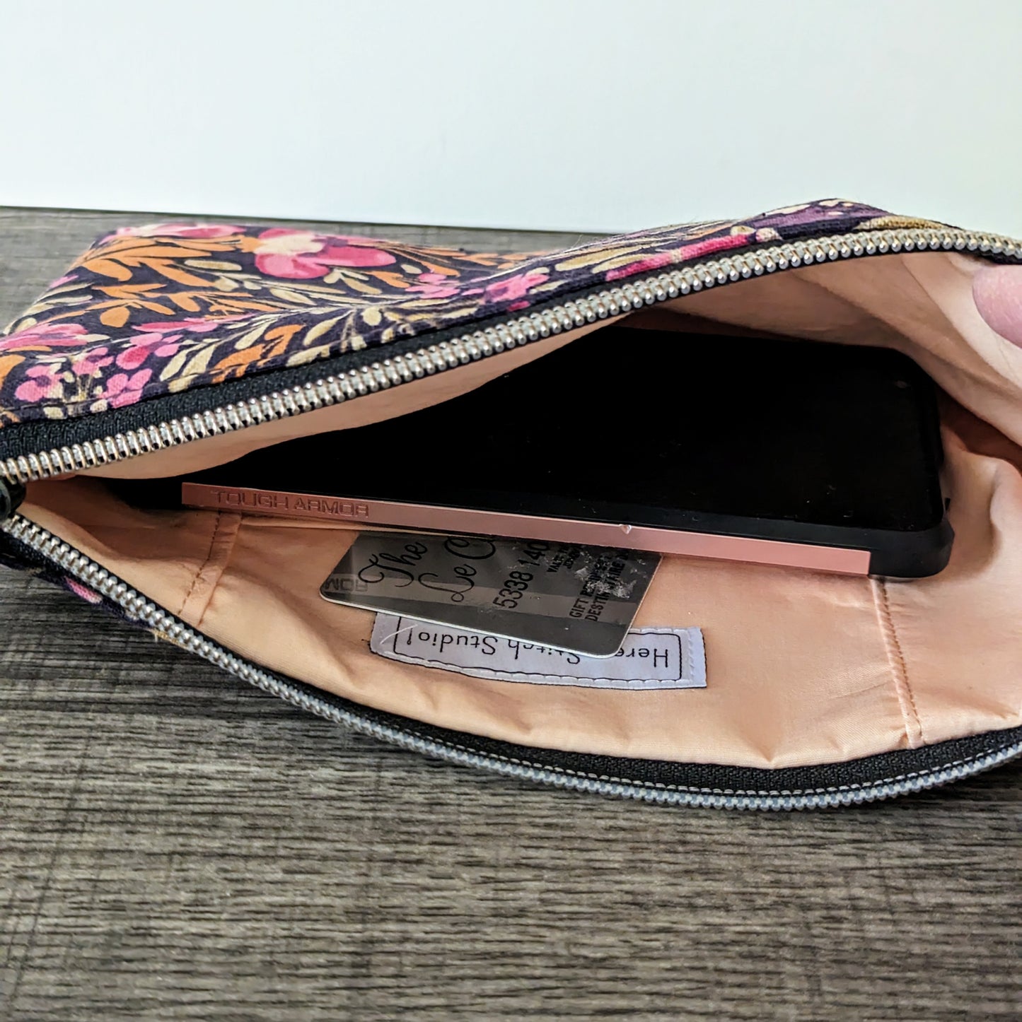 Pink & Olive Floral Canvas Wristlet Clutch