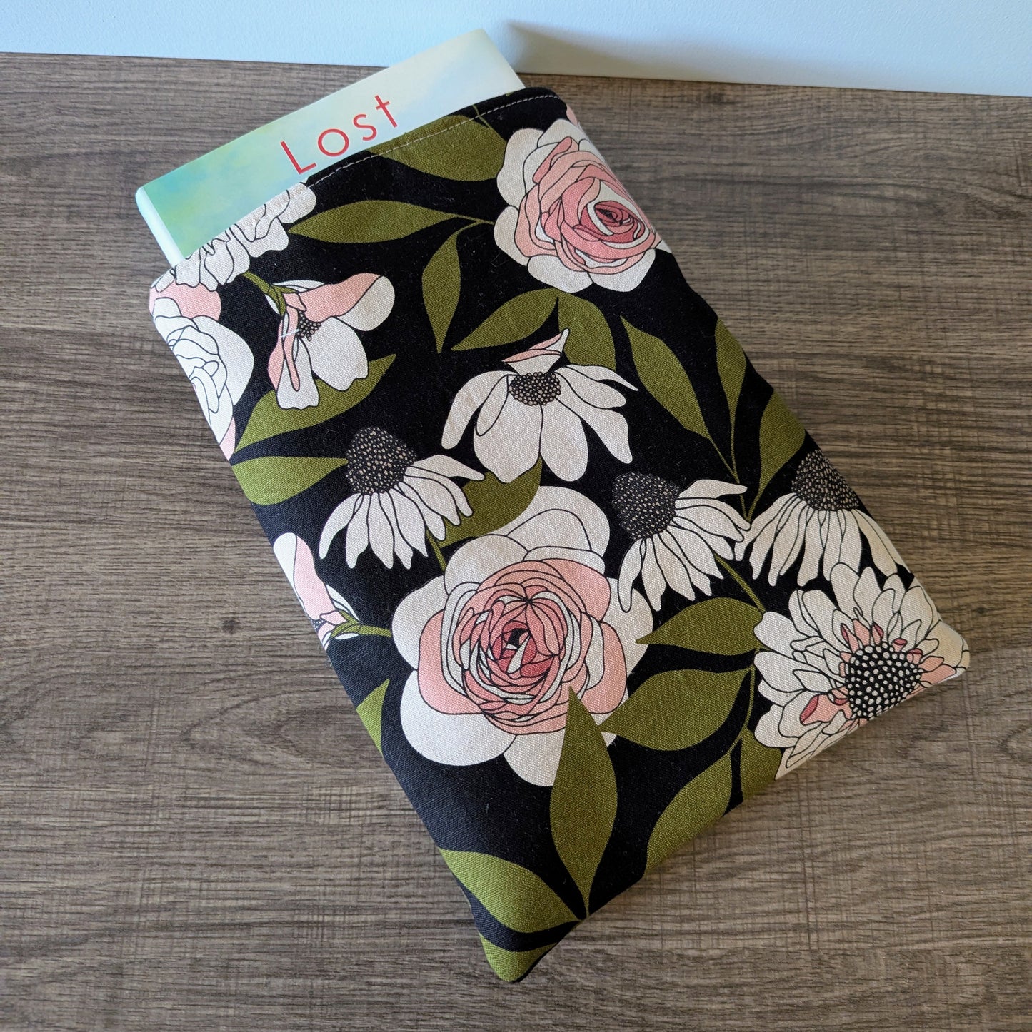 Black Floral Linen Canvas Book Sleeve
