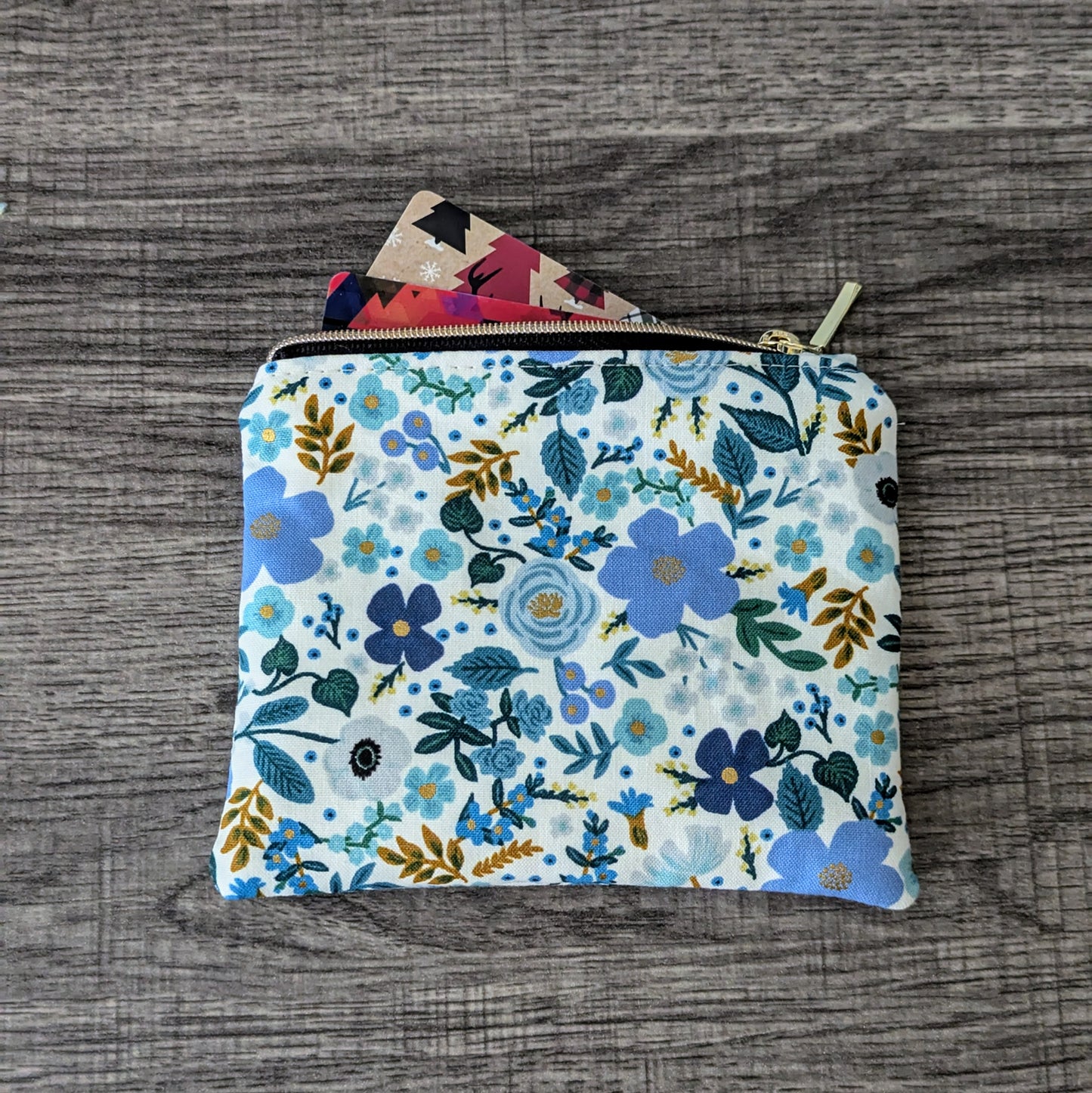 Wild Rose Blue Cotton Zipper Pouch