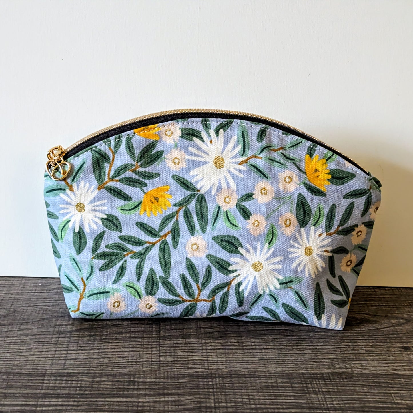 Light Blue Daisy Canvas Makeup Bag