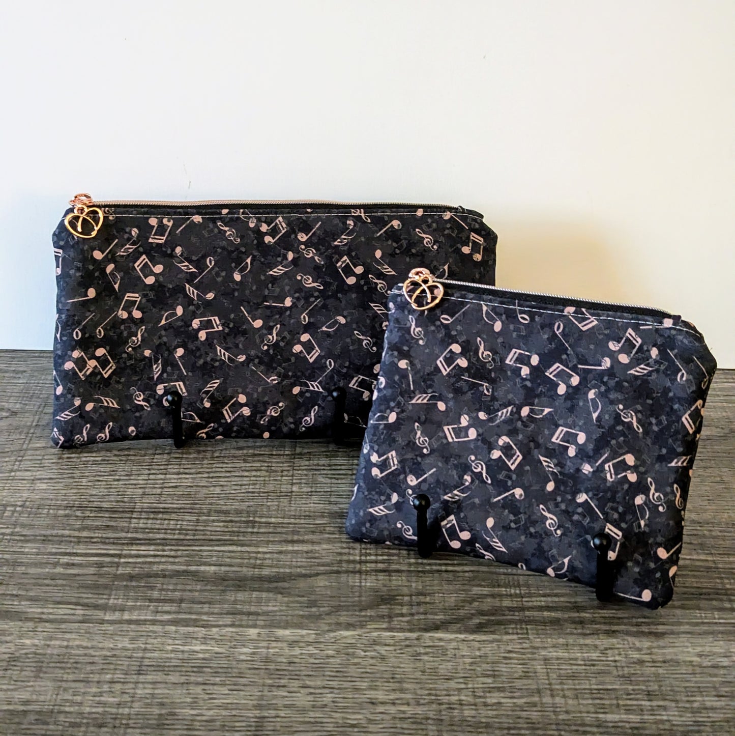 Black Music Note Cotton Zipper Pouch