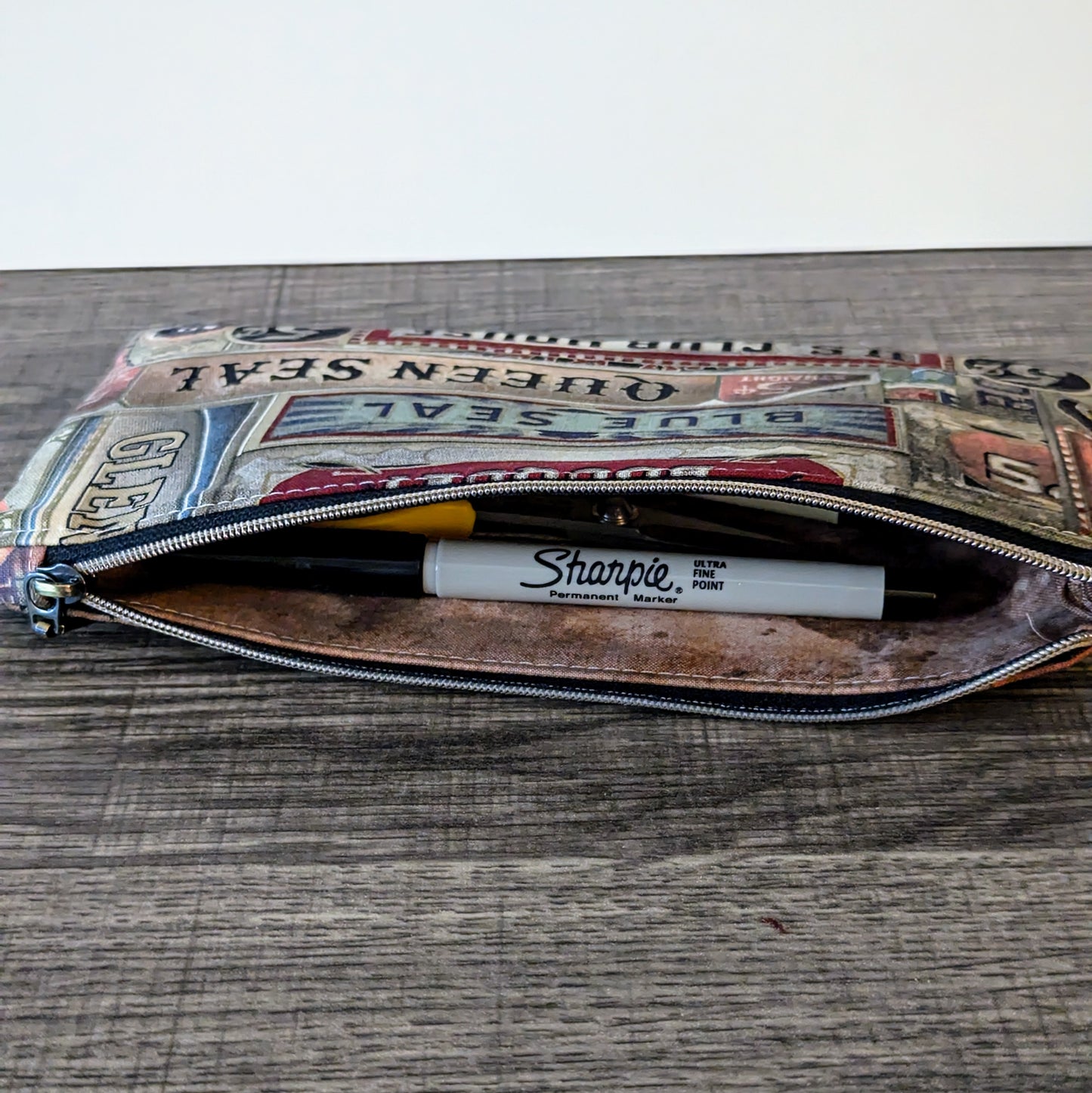 Distressed Vintage Style Cotton Zipper Pouch