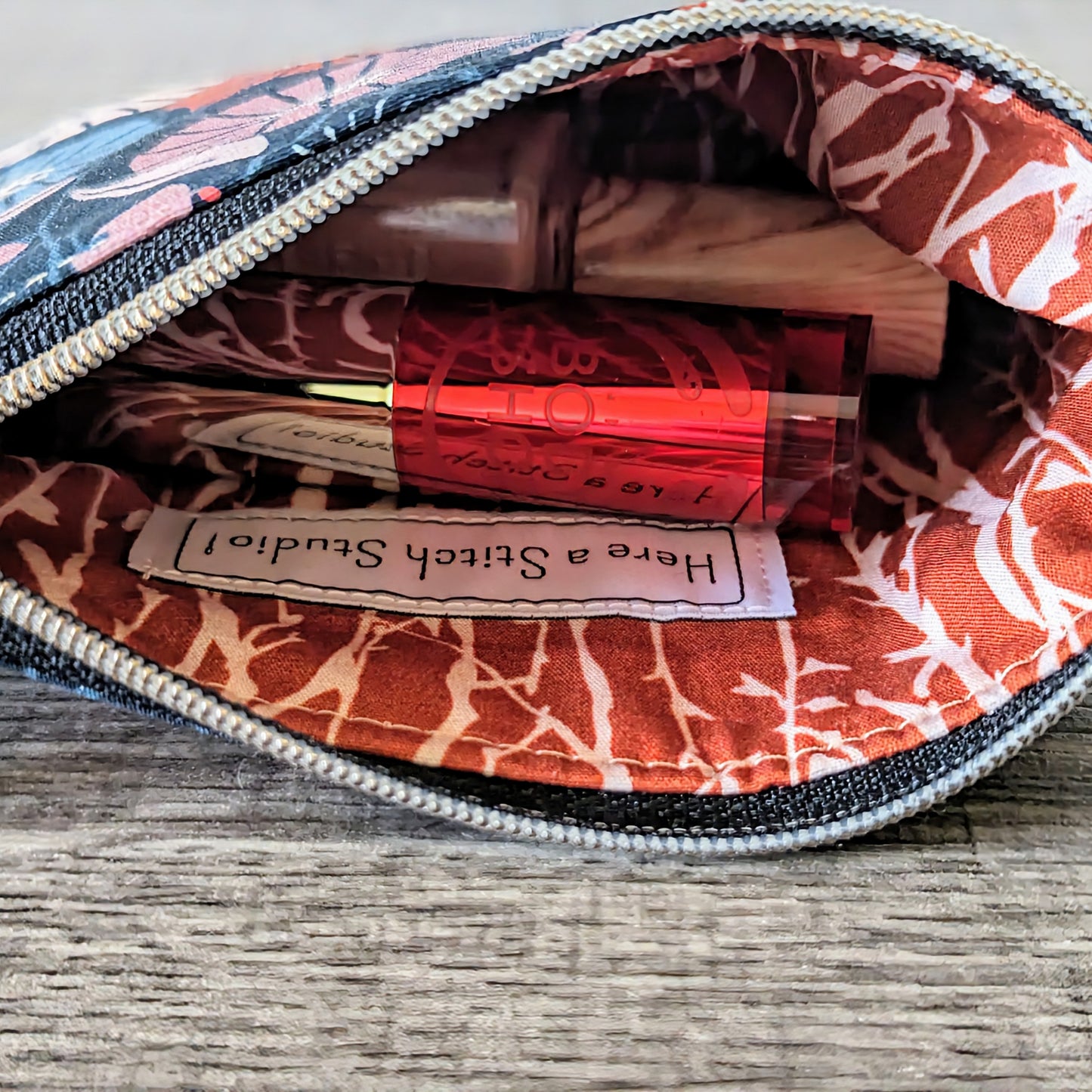 Dark Purple Modern Floral Cotton Zipper Pouch