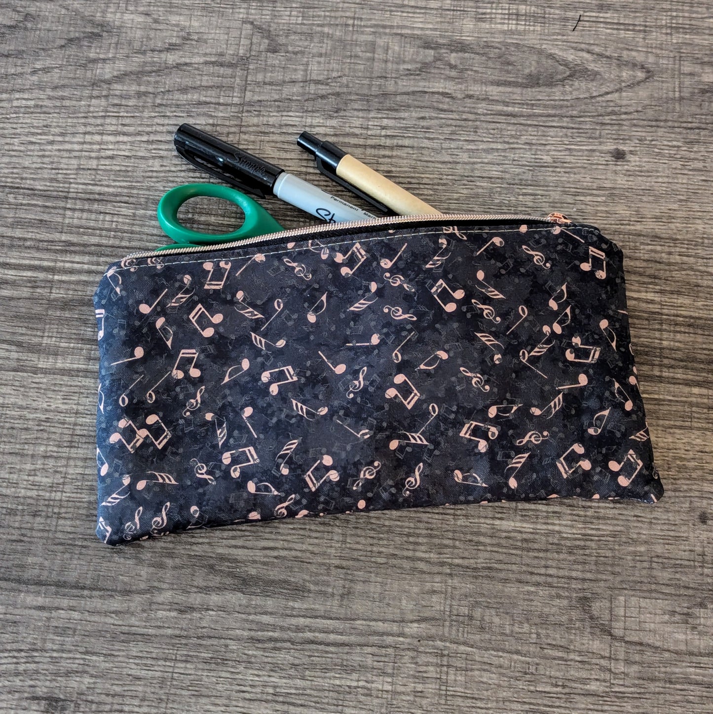 Black Music Note Cotton Zipper Pouch