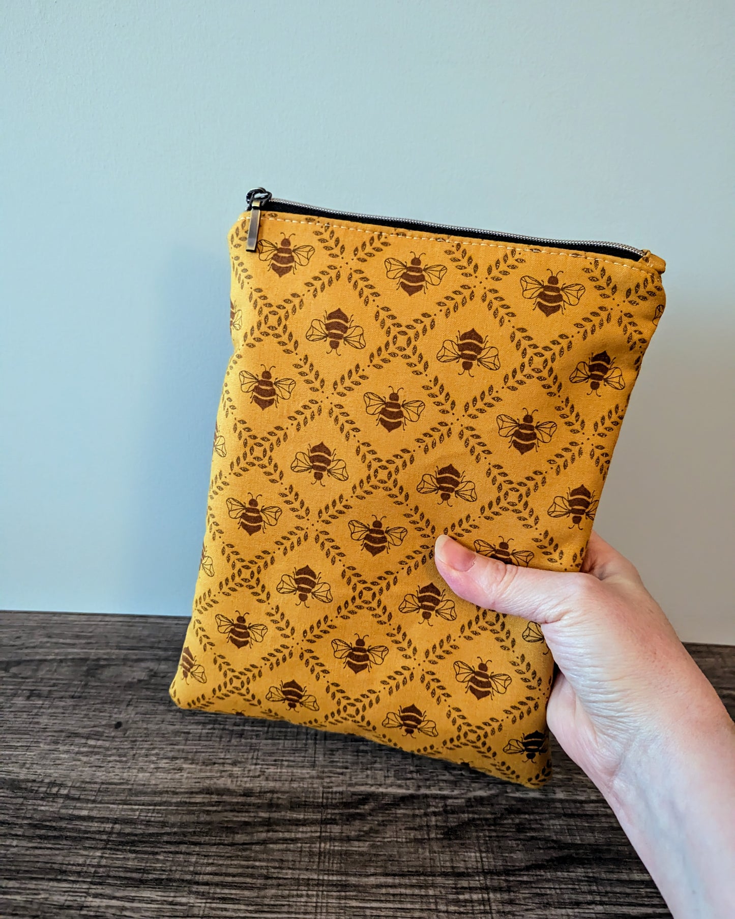 Golden Honey Bee Cotton Book & E-Reader Sleeve