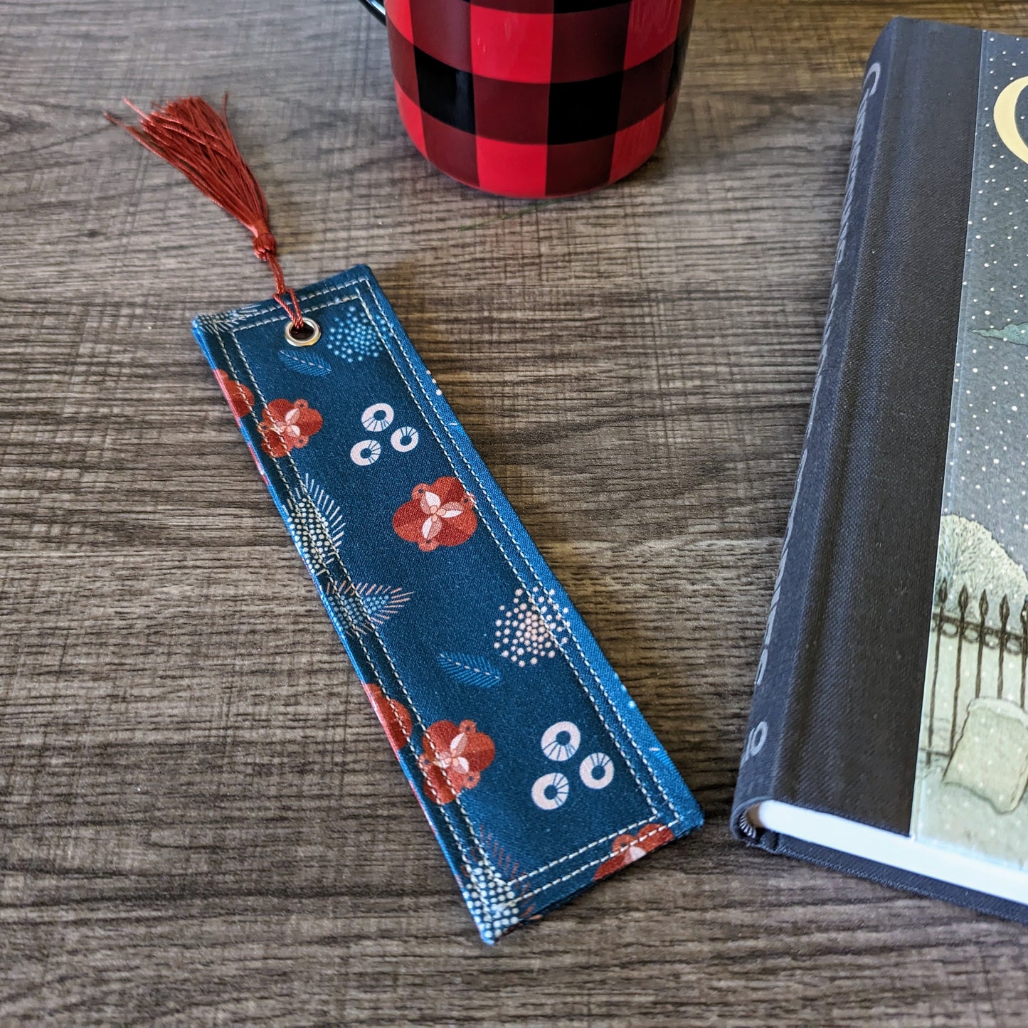 Blue Modern Floral Cotton Bookmark