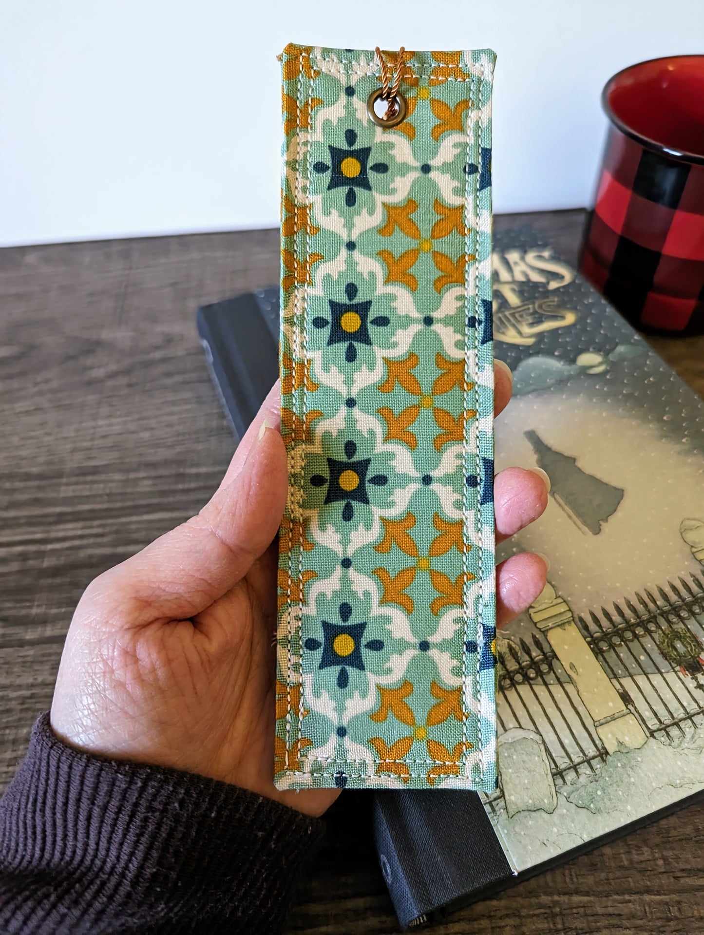 Green Blue Mosaic Tile Cotton Bookmark