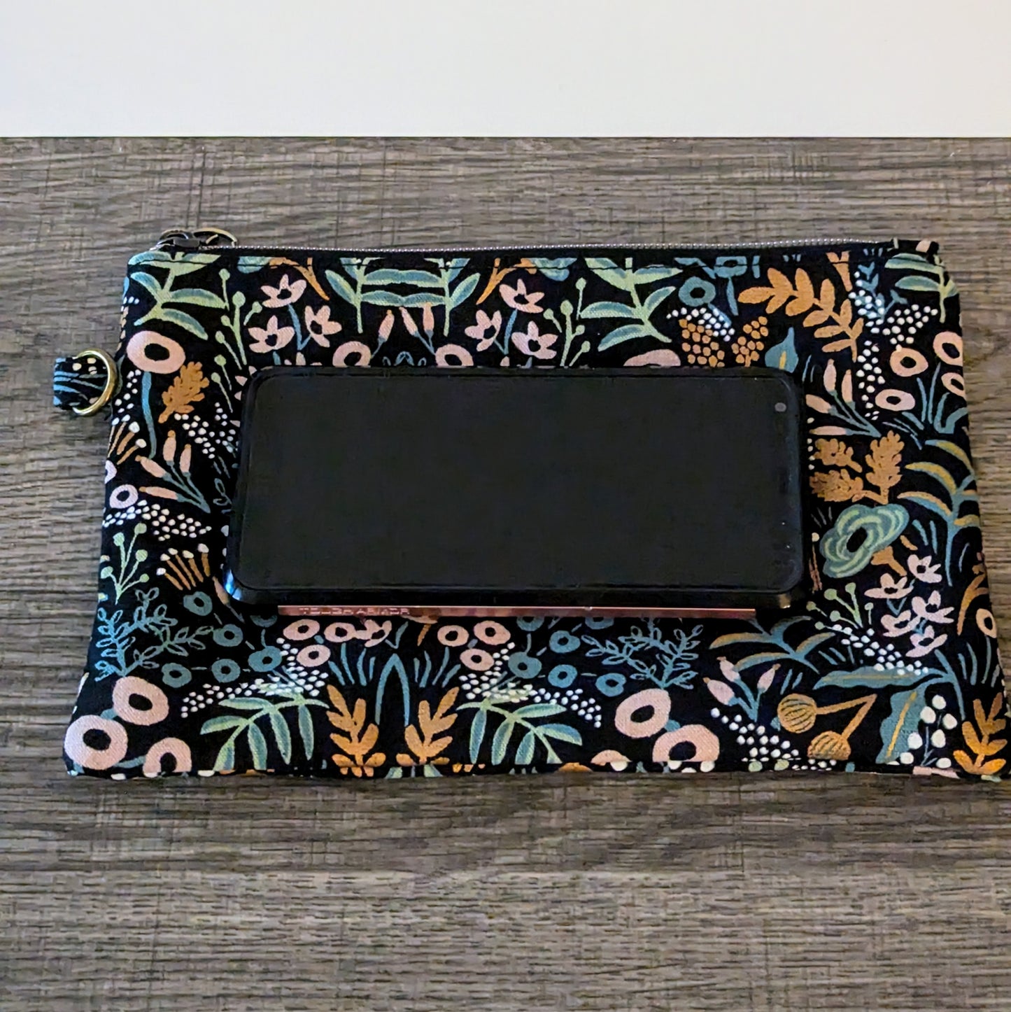 Black Menagerie Floral Canvas Wristlet Clutch