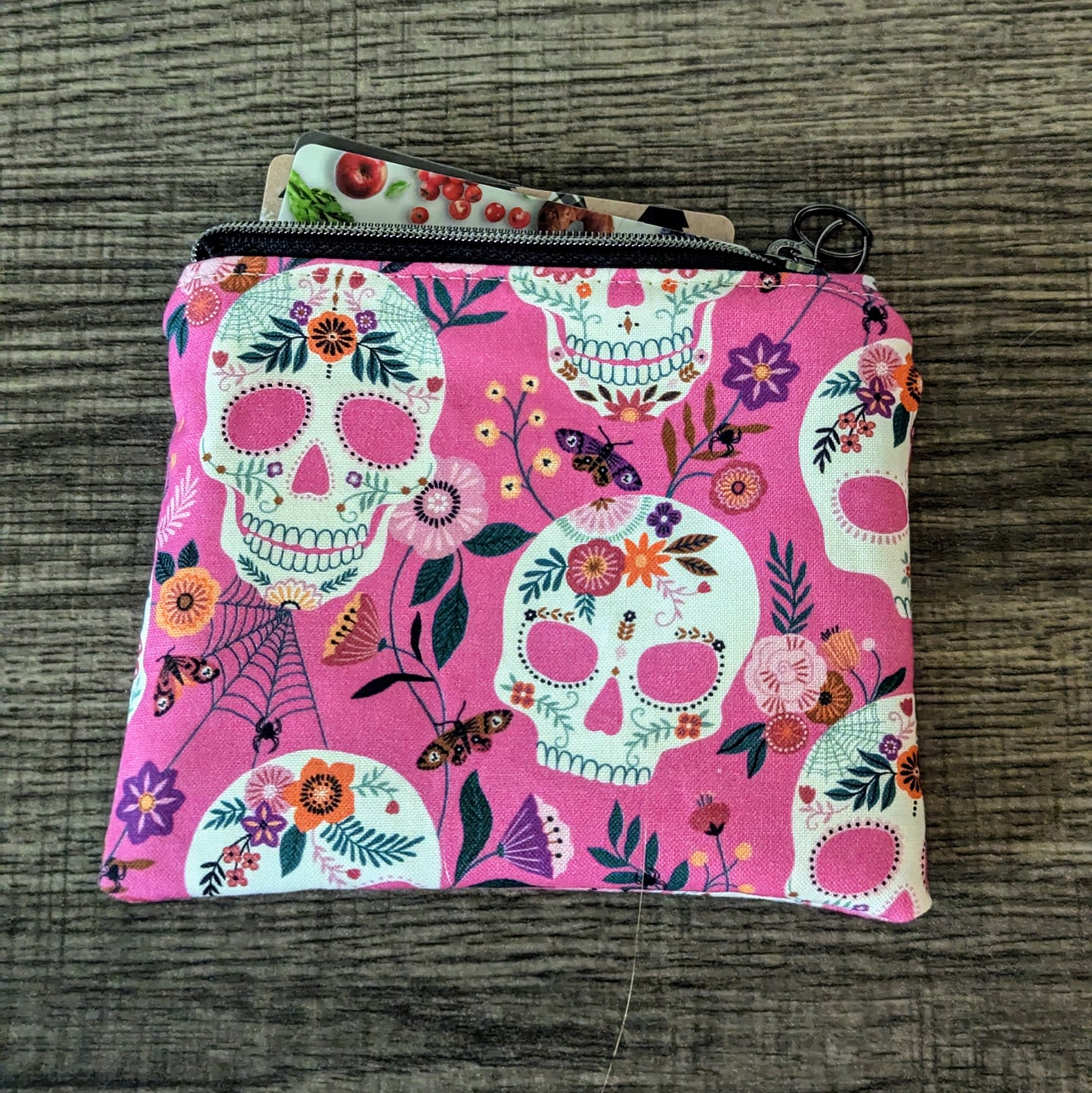 Pink Skull Cotton Zipper Pouch