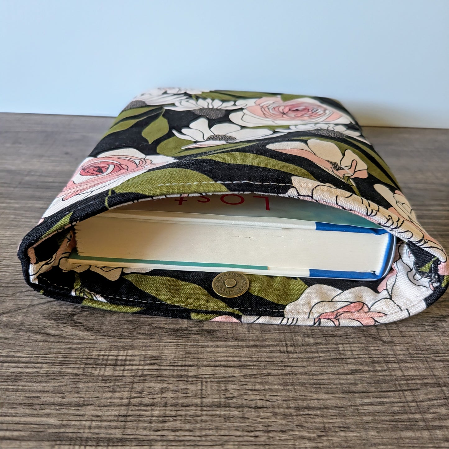 Black Floral Linen Canvas Book Sleeve
