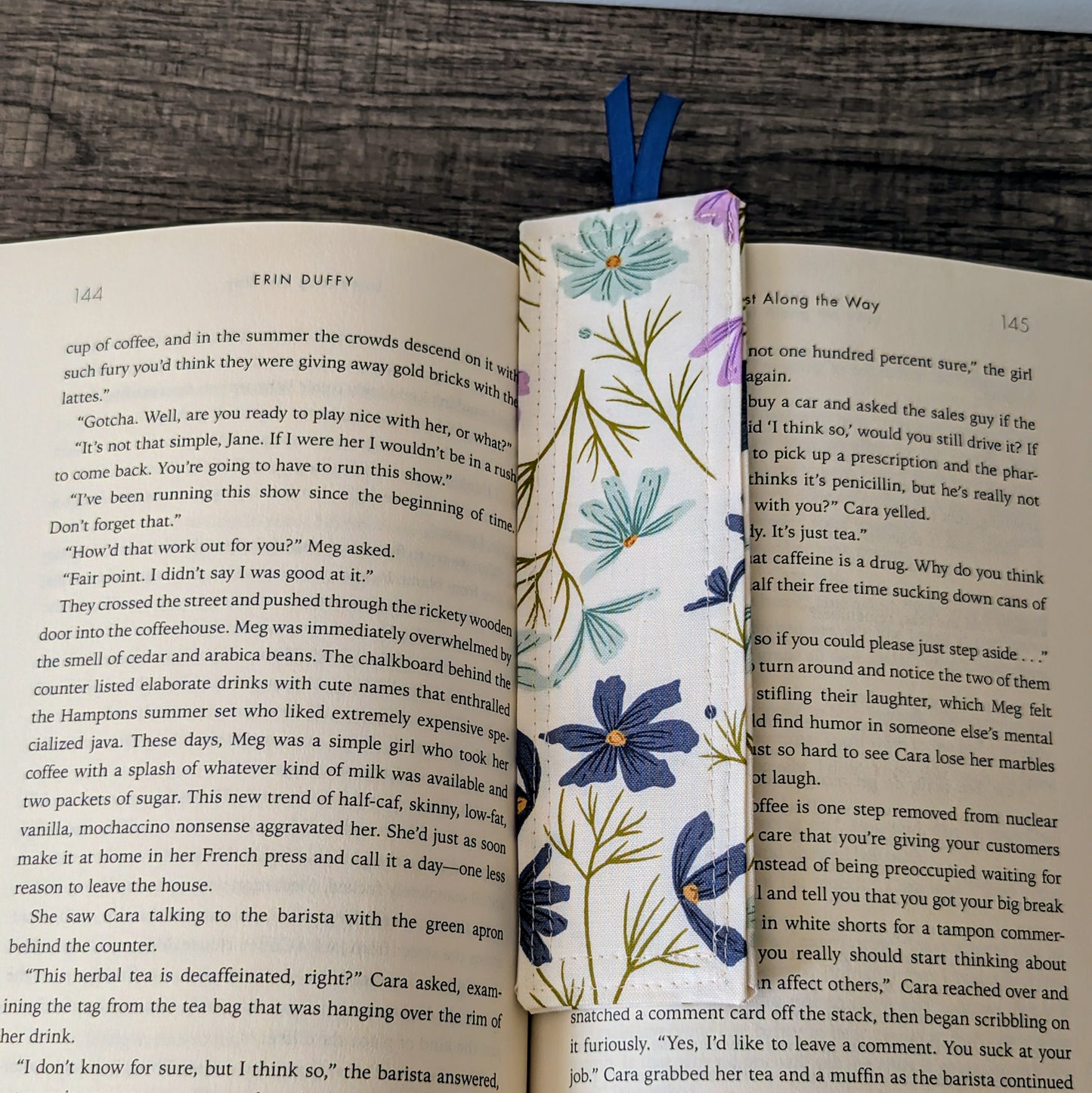 Blue Purple Floral Cotton Bookmark