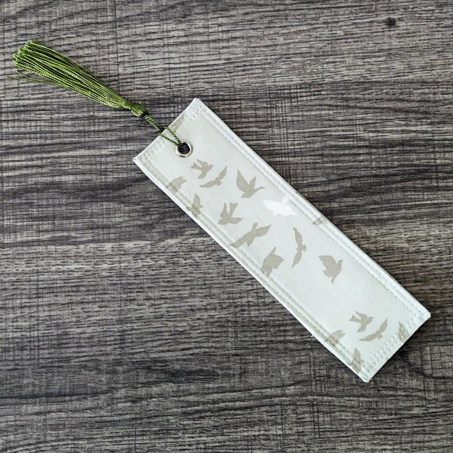 Grey Beige Bird Cotton Bookmark