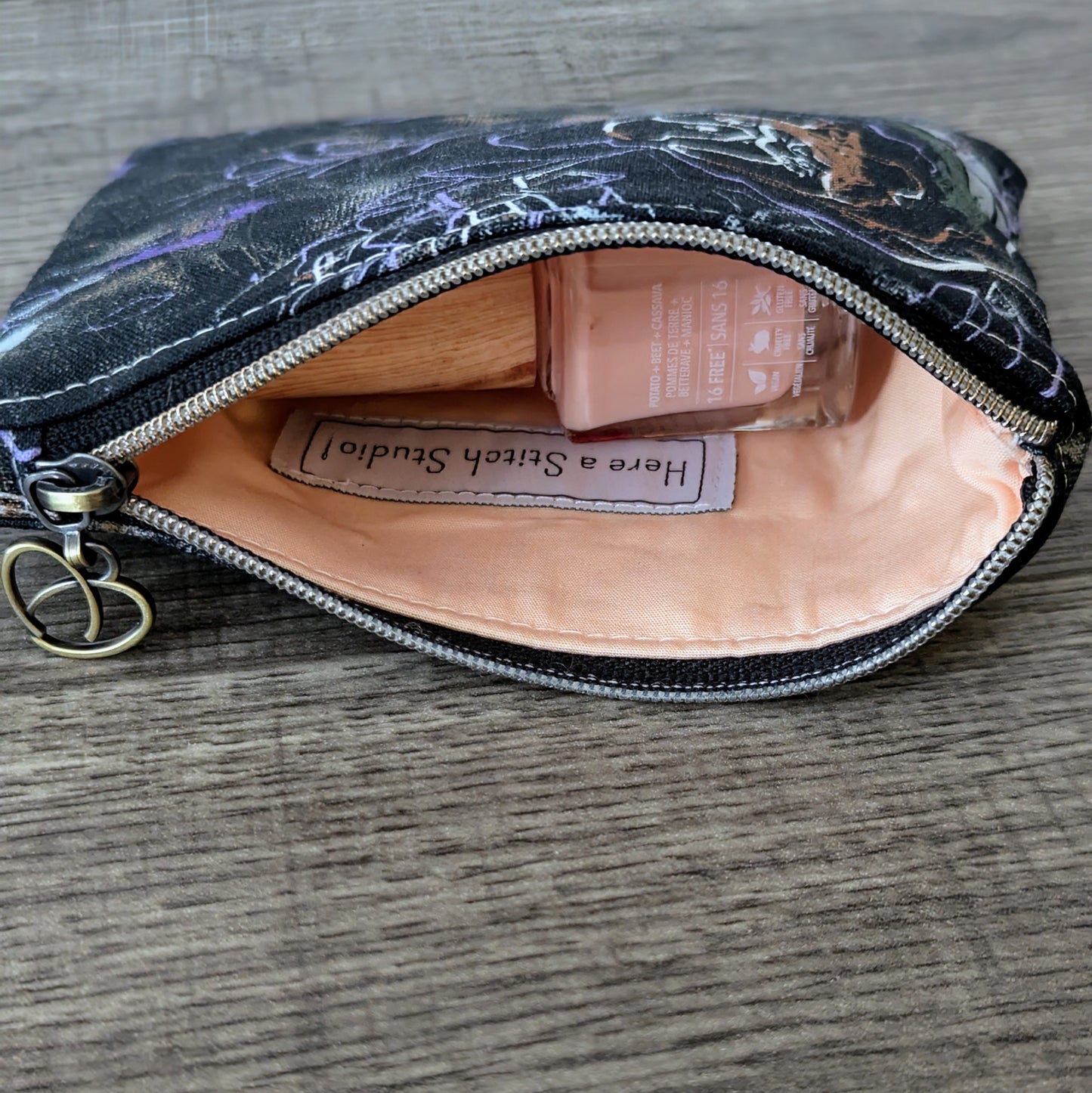 Purple Floral Cotton Zipper Pouch