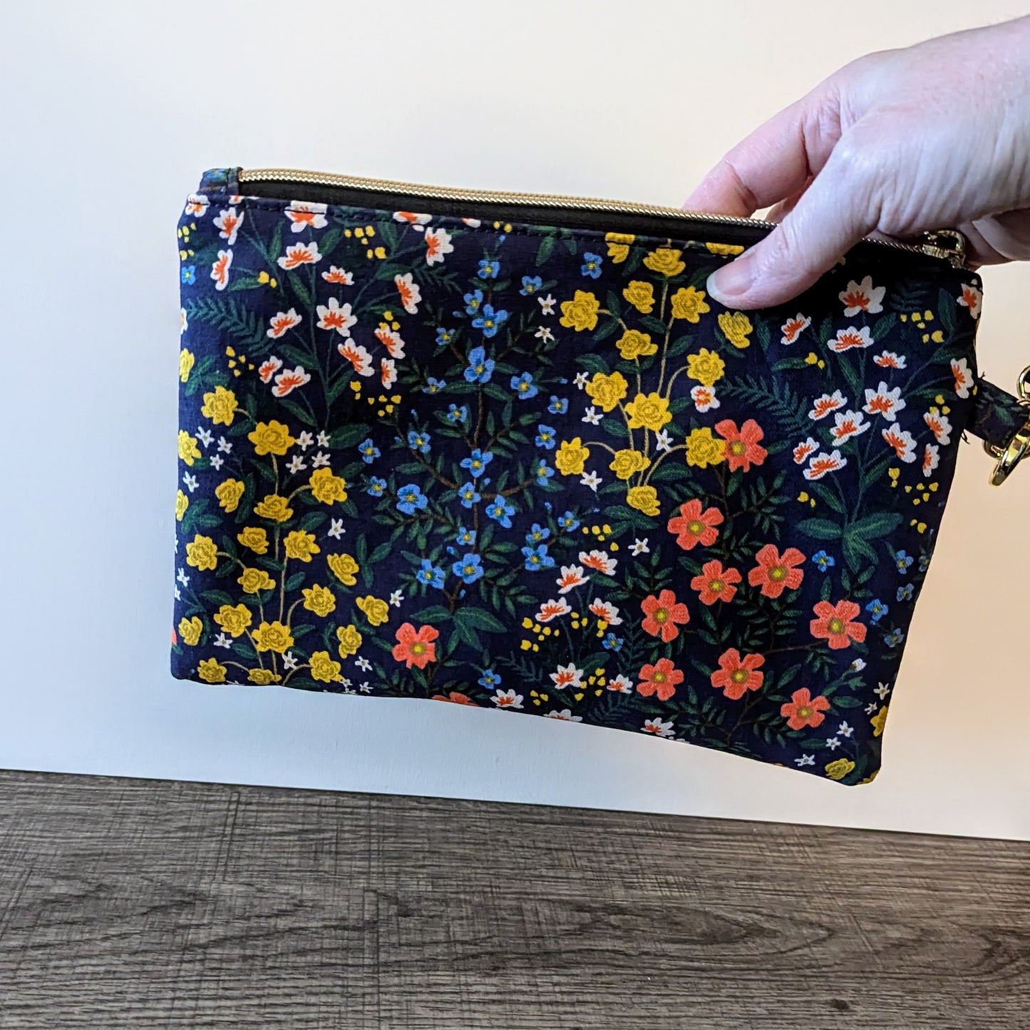 Navy Wildwood Floral Canvas Wristlet Clutch