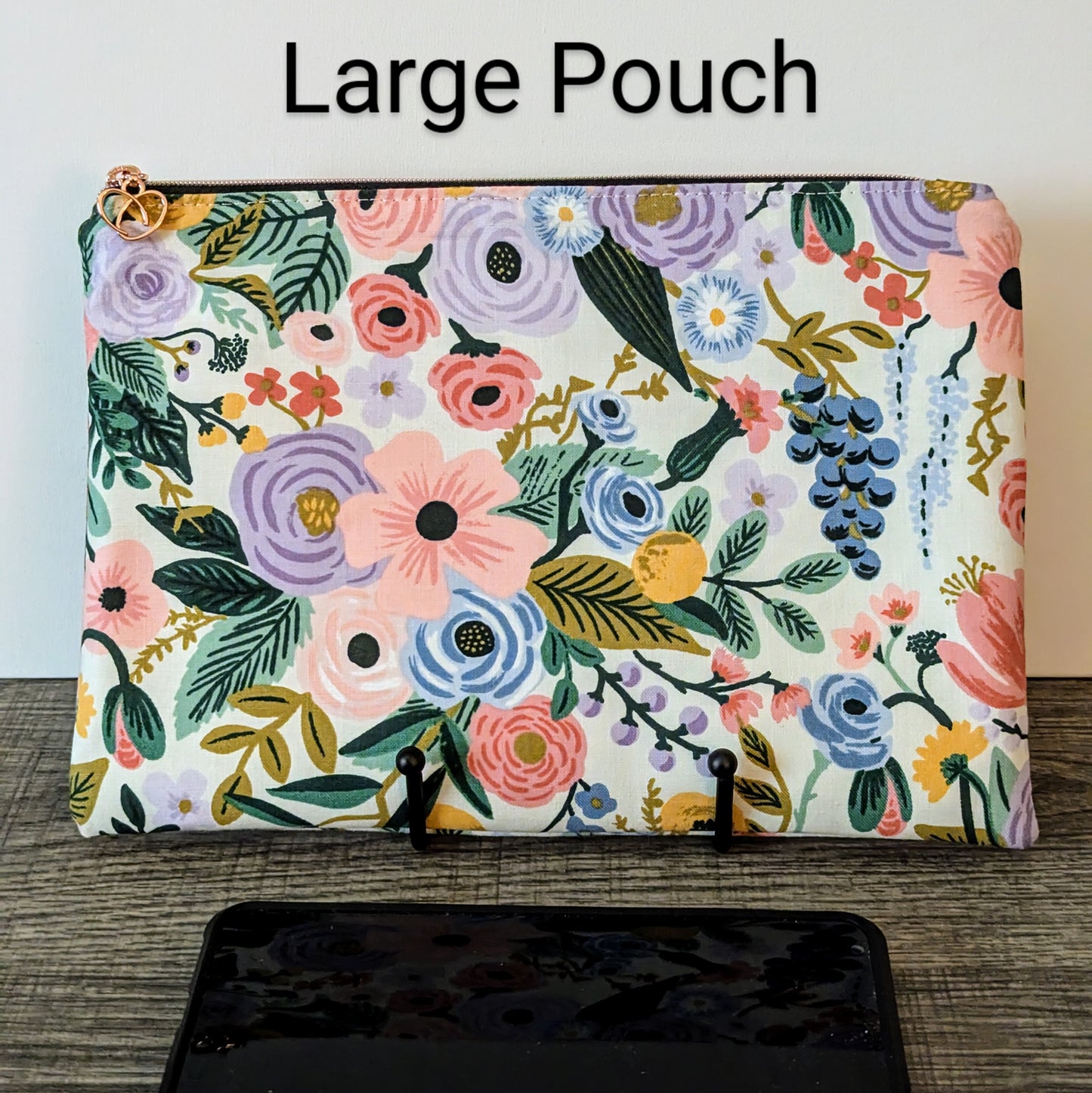 Ivory Floral Cotton Zipper Pouch