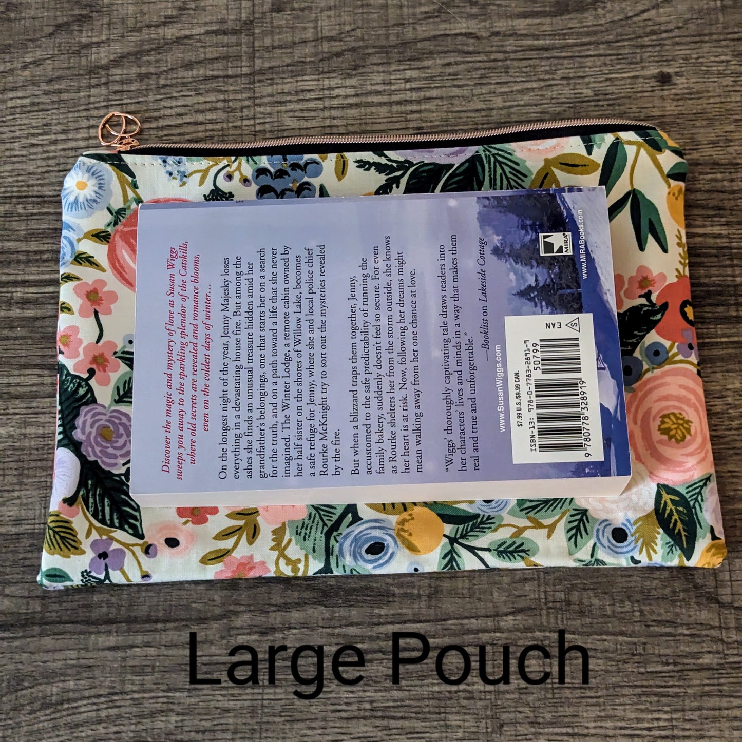 Ivory Floral Cotton Zipper Pouch
