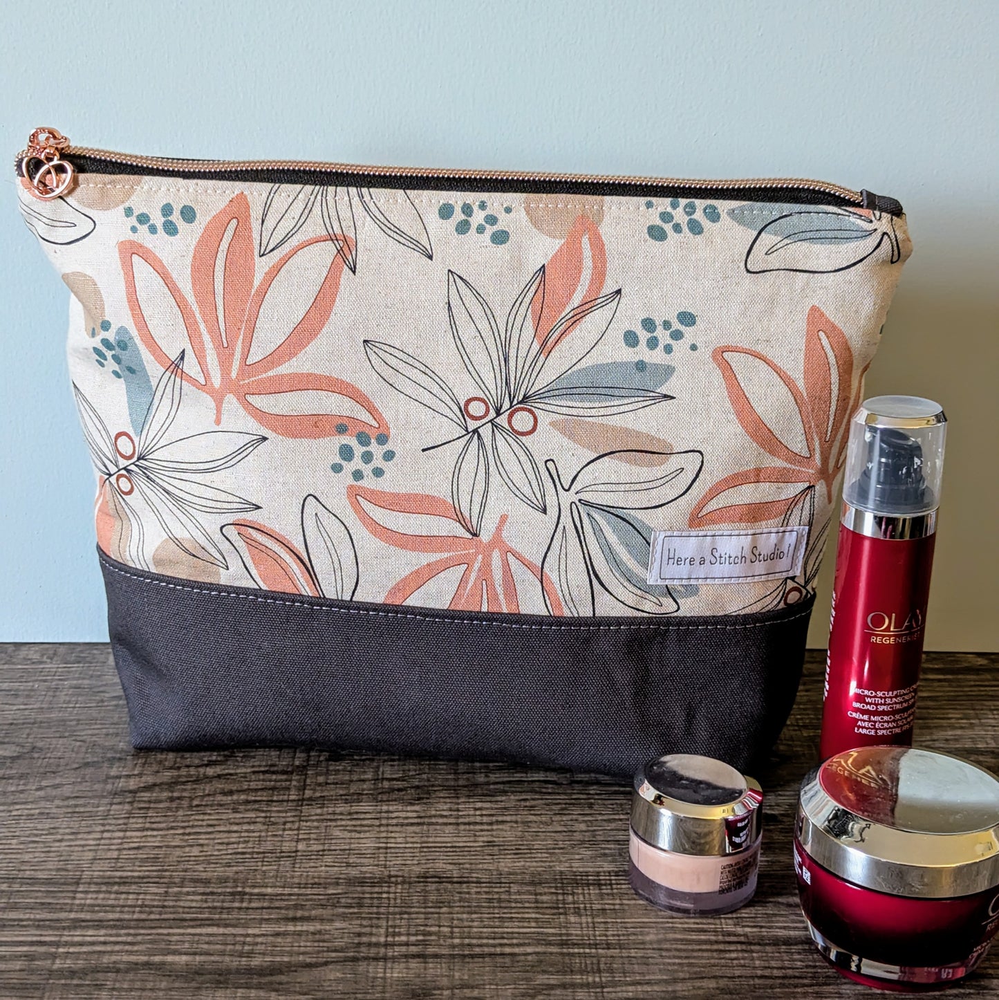 Large Palm Leaf Canvas Zipper Bag