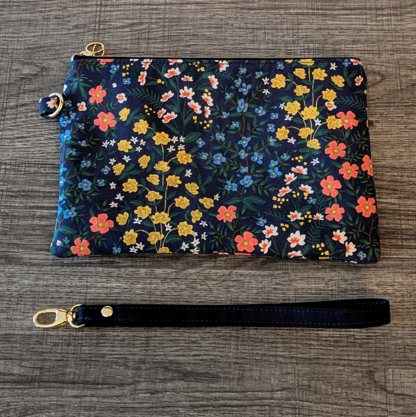 Navy Wildwood Floral Canvas Wristlet Clutch
