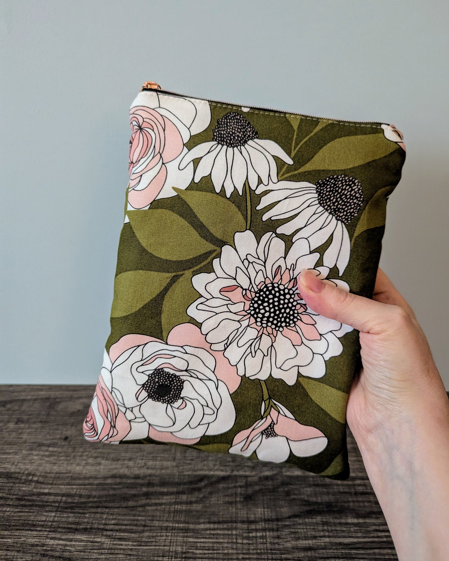 Green Floral Cotton Book & E-Reader Sleeve