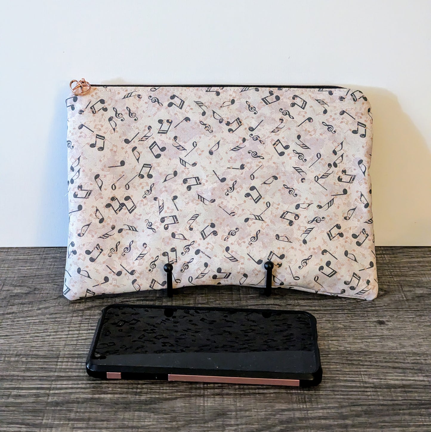 Cream Music Note Cotton Zipper Pouch