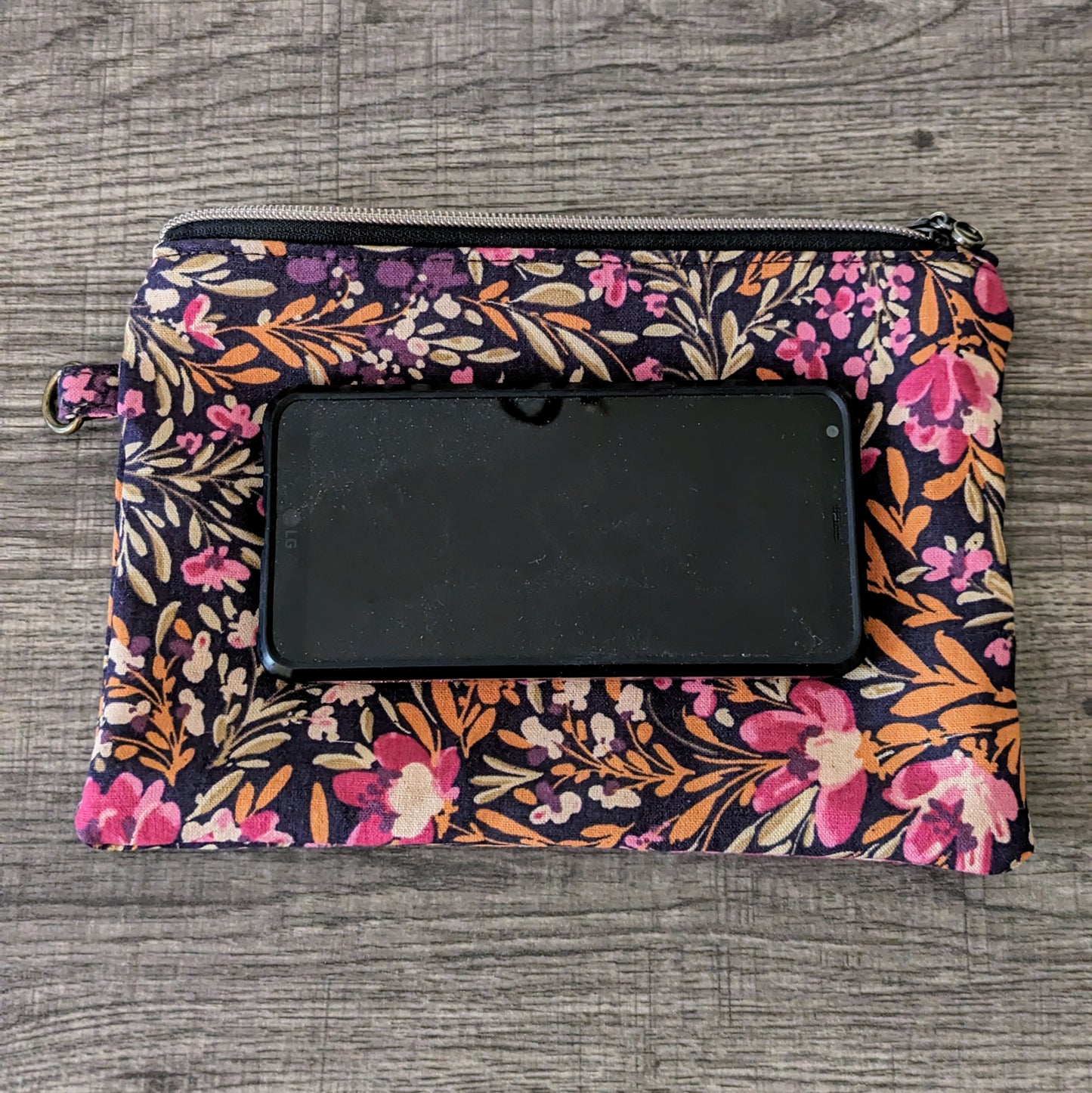 Pink & Olive Floral Canvas Wristlet Clutch