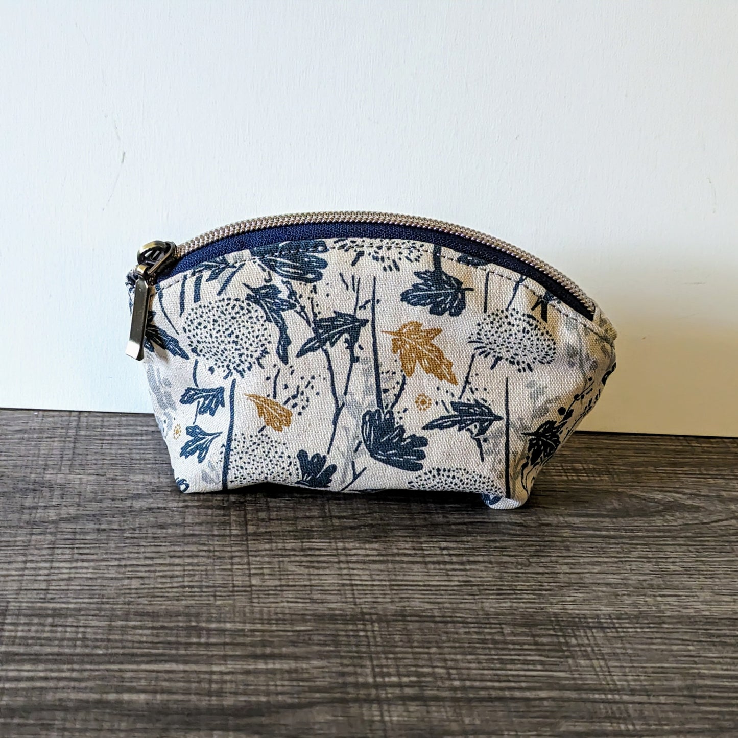 Marine Blue Floral Canvas Makeup Bag