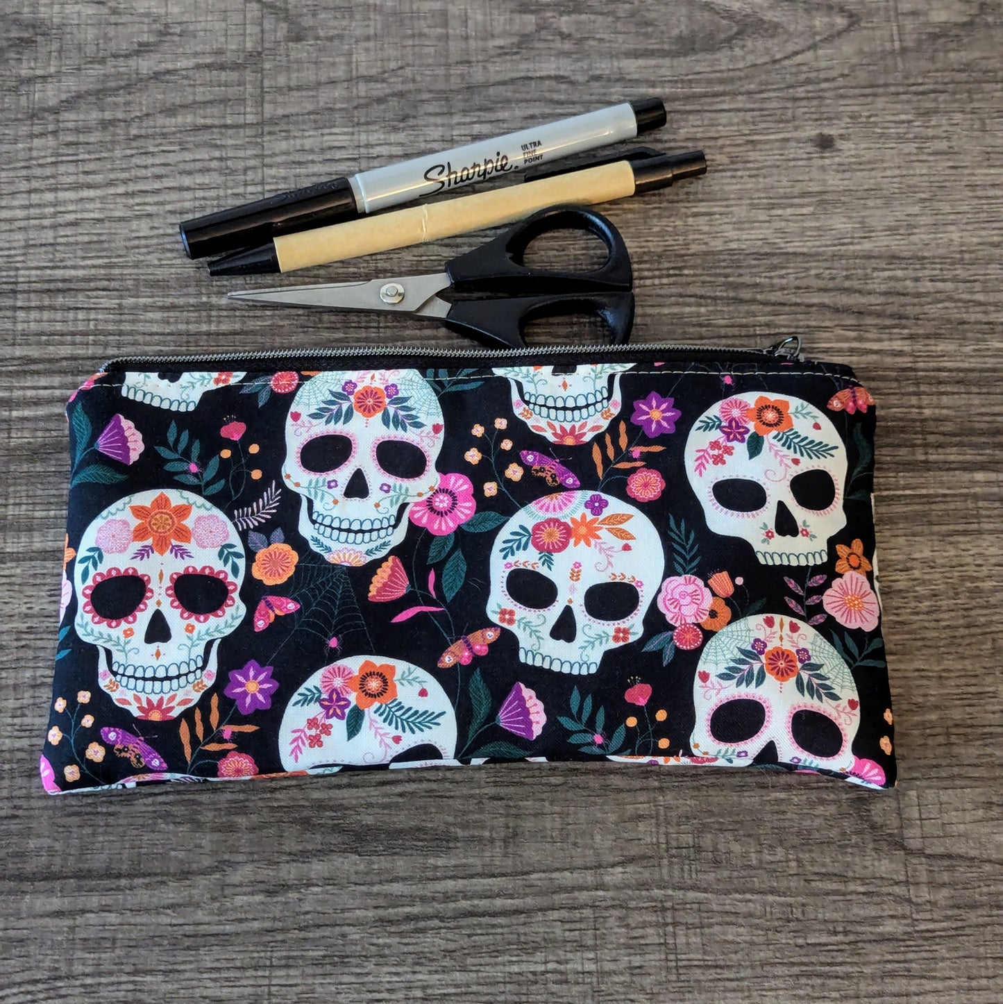 Black Skull Cotton Zipper Pouch