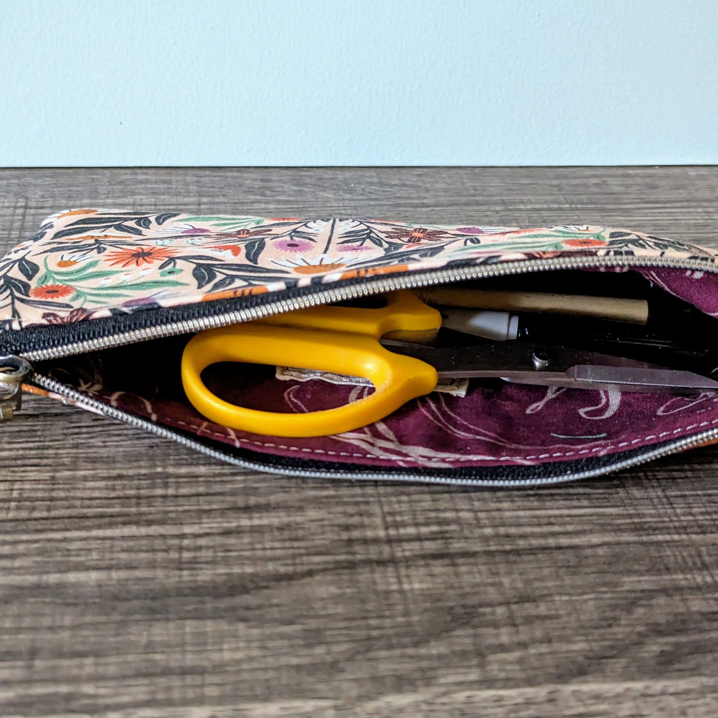 Modern Wildflower Cotton Zipper Pouch