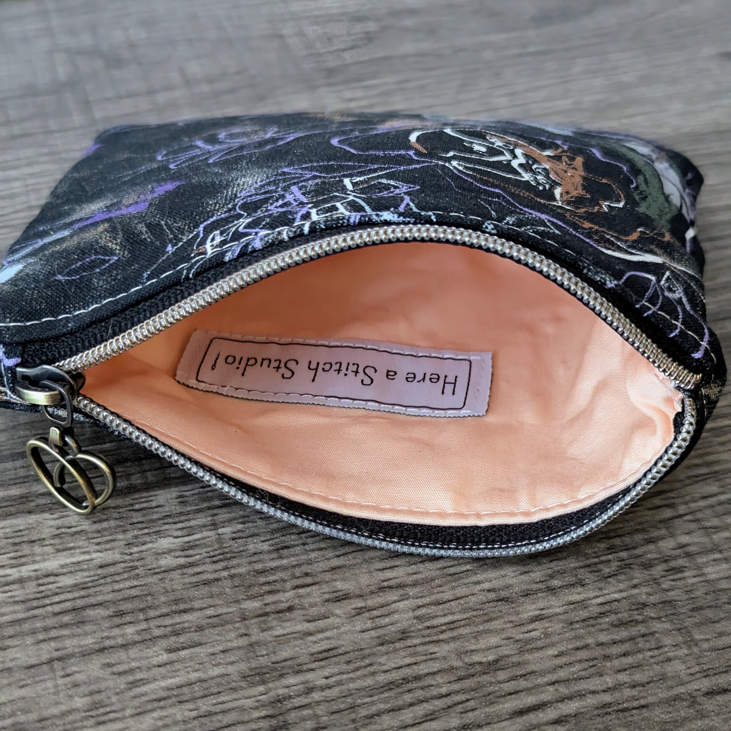 Purple Floral Cotton Zipper Pouch